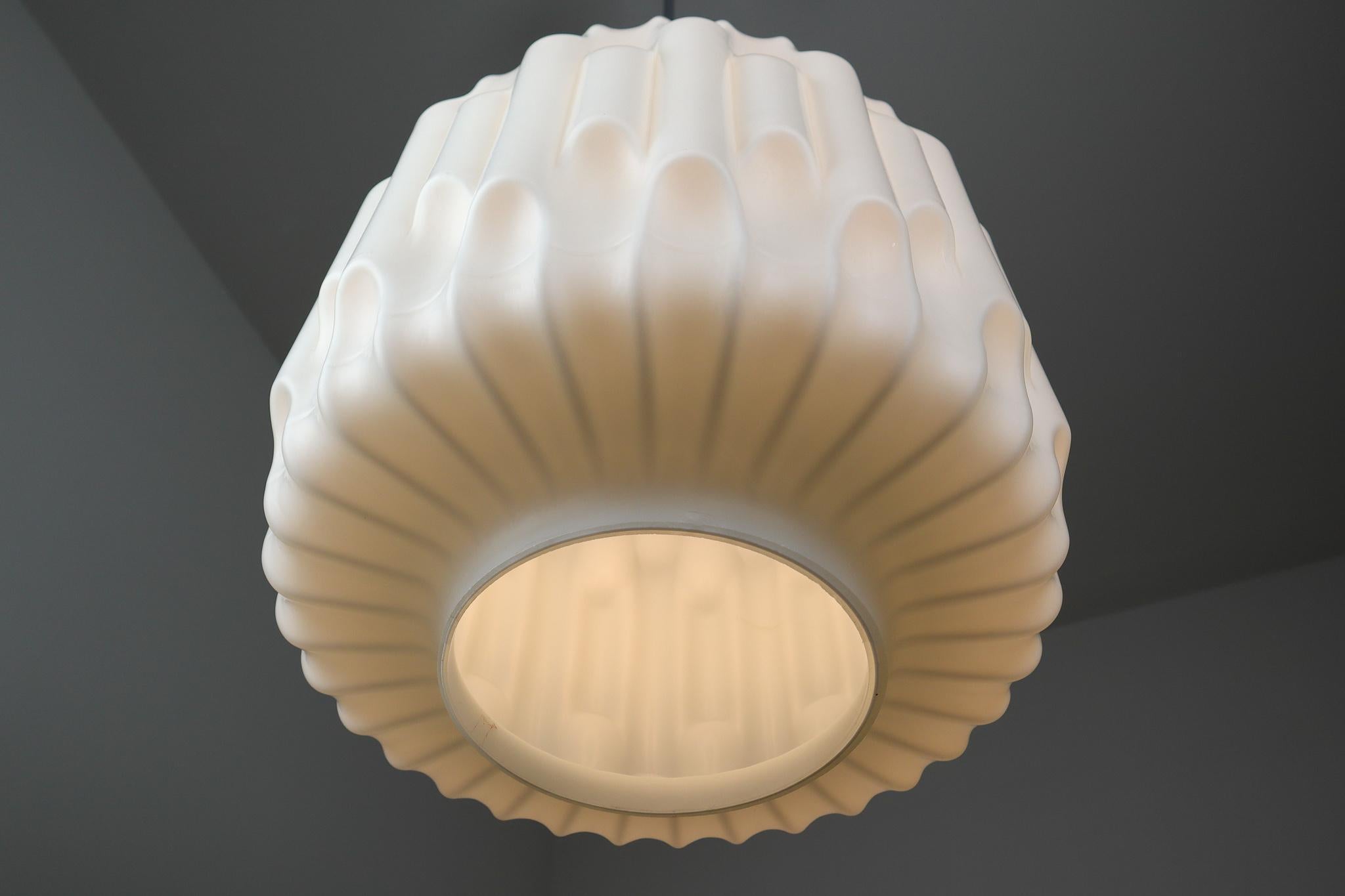 Large Brutalist Pendant in White Opaline Glass, France, 1960s 2