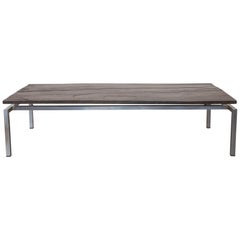 Large Brutalist Rectangular Grey Stone Top Coffee Table