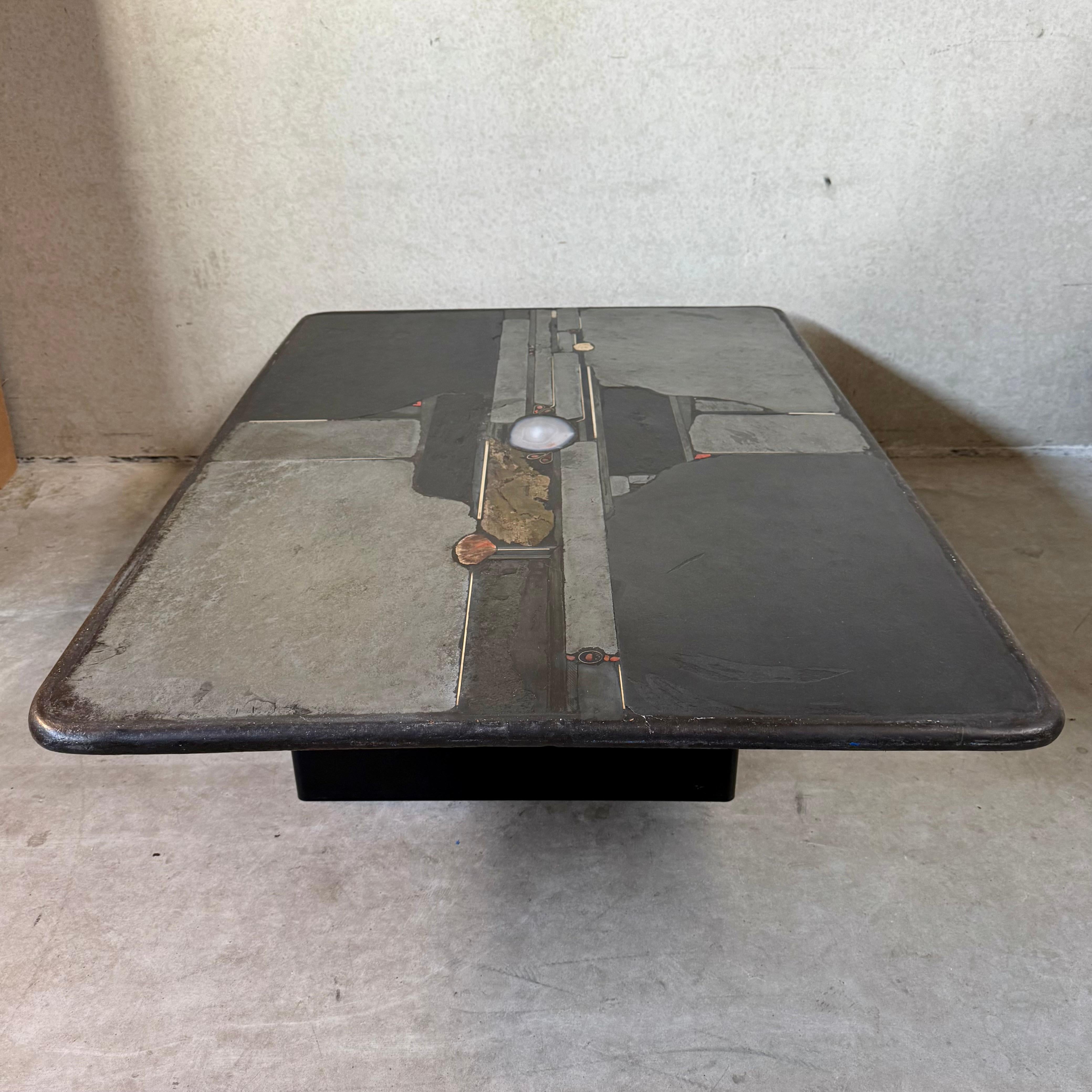 Large Brutalist Rectangular Slate Stone Agate Coffee Table by Paul Kingma 8