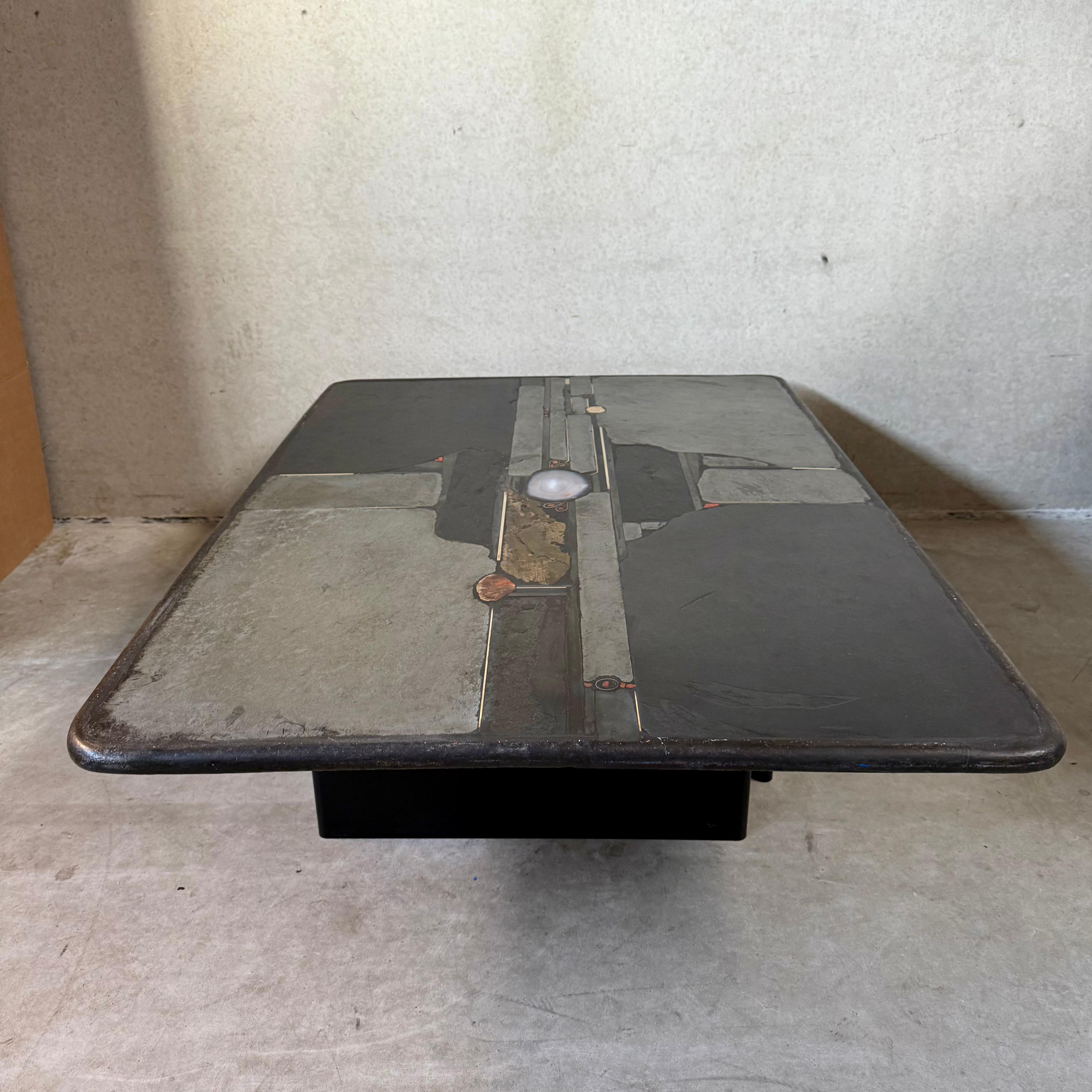 Large Brutalist Rectangular Slate Stone Agate Coffee Table by Paul Kingma 11