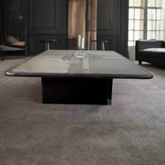 Large Brutalist Rectangular Slate Stone Agate Coffee Table by Paul Kingma