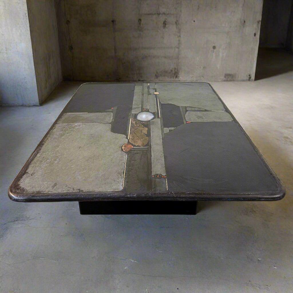 Large Brutalist Rectangular Slate Stone Agate Coffee Table by Paul Kingma 13