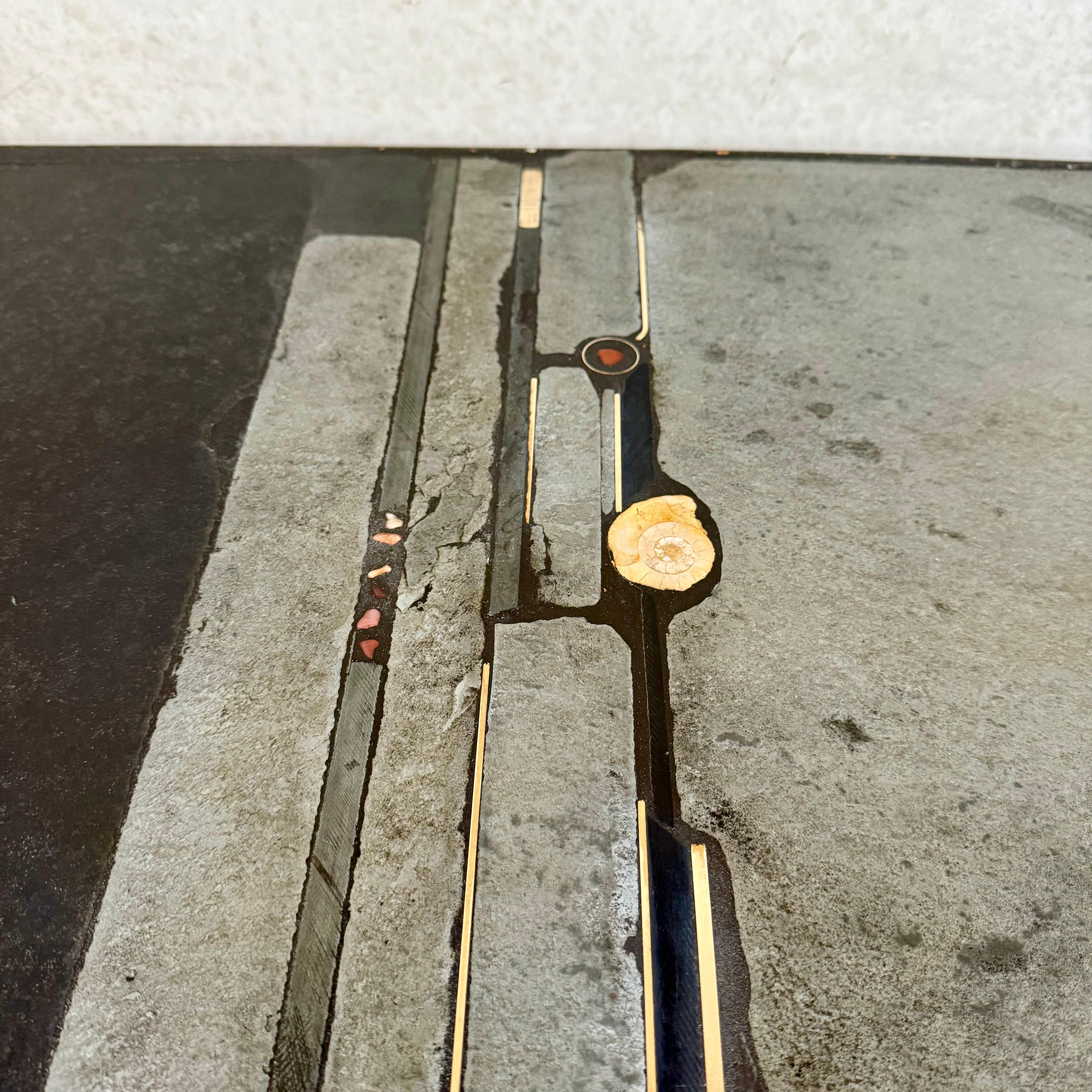 Large Brutalist Rectangular Slate Stone Agate Coffee Table by Paul Kingma 2