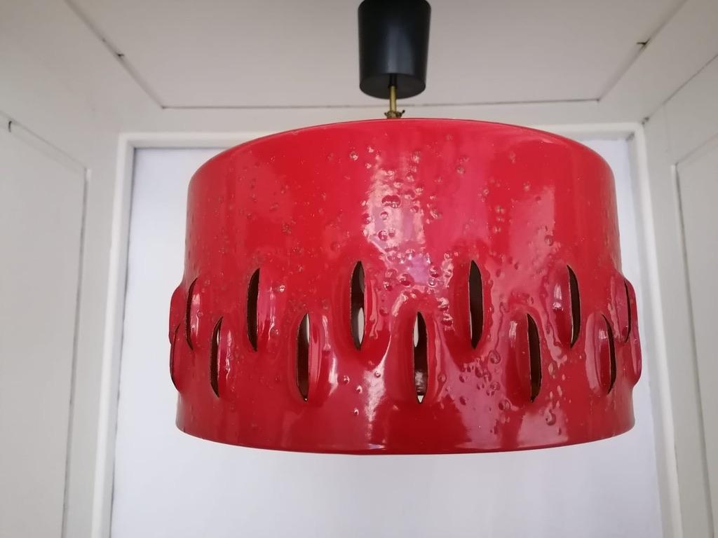 Ceramic lamp with red enamel. Made in Germanty in the 1970s.