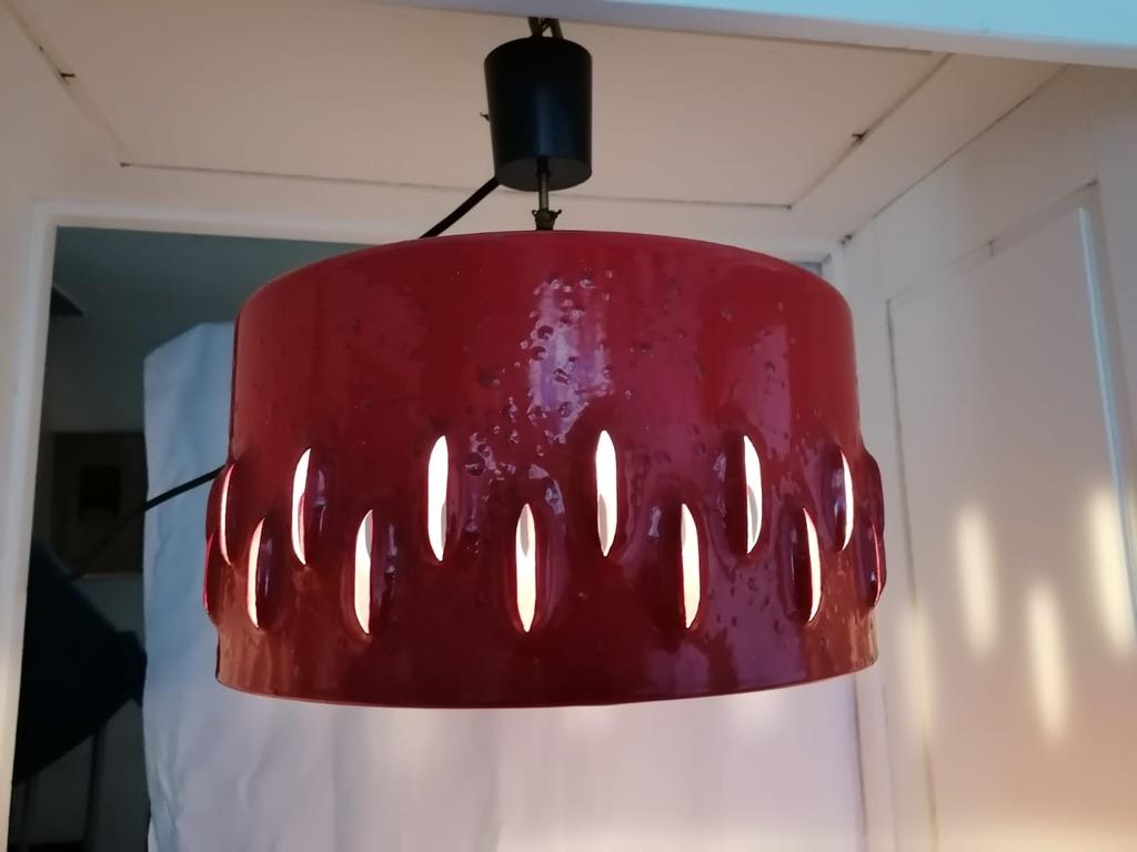 Large Brutalist Red Ceramic Pendant Lamp For Sale 2