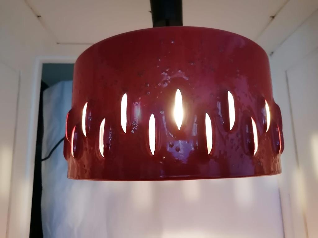 Large Brutalist Red Ceramic Pendant Lamp For Sale 3