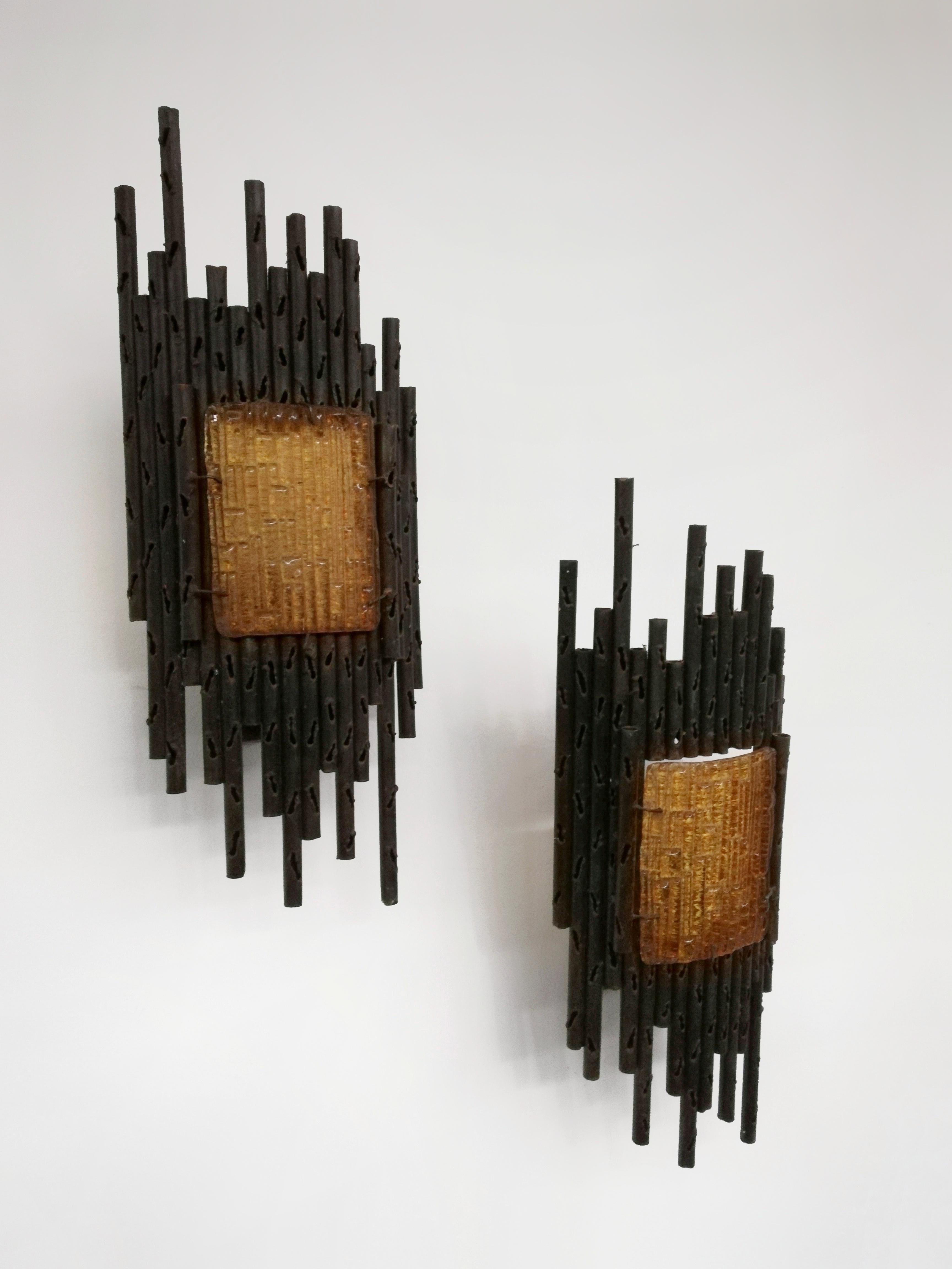 Forged Large Brutalist Sculptural Sconces by Marcello Fantoni, Italy, 1970s, Set of 2 For Sale
