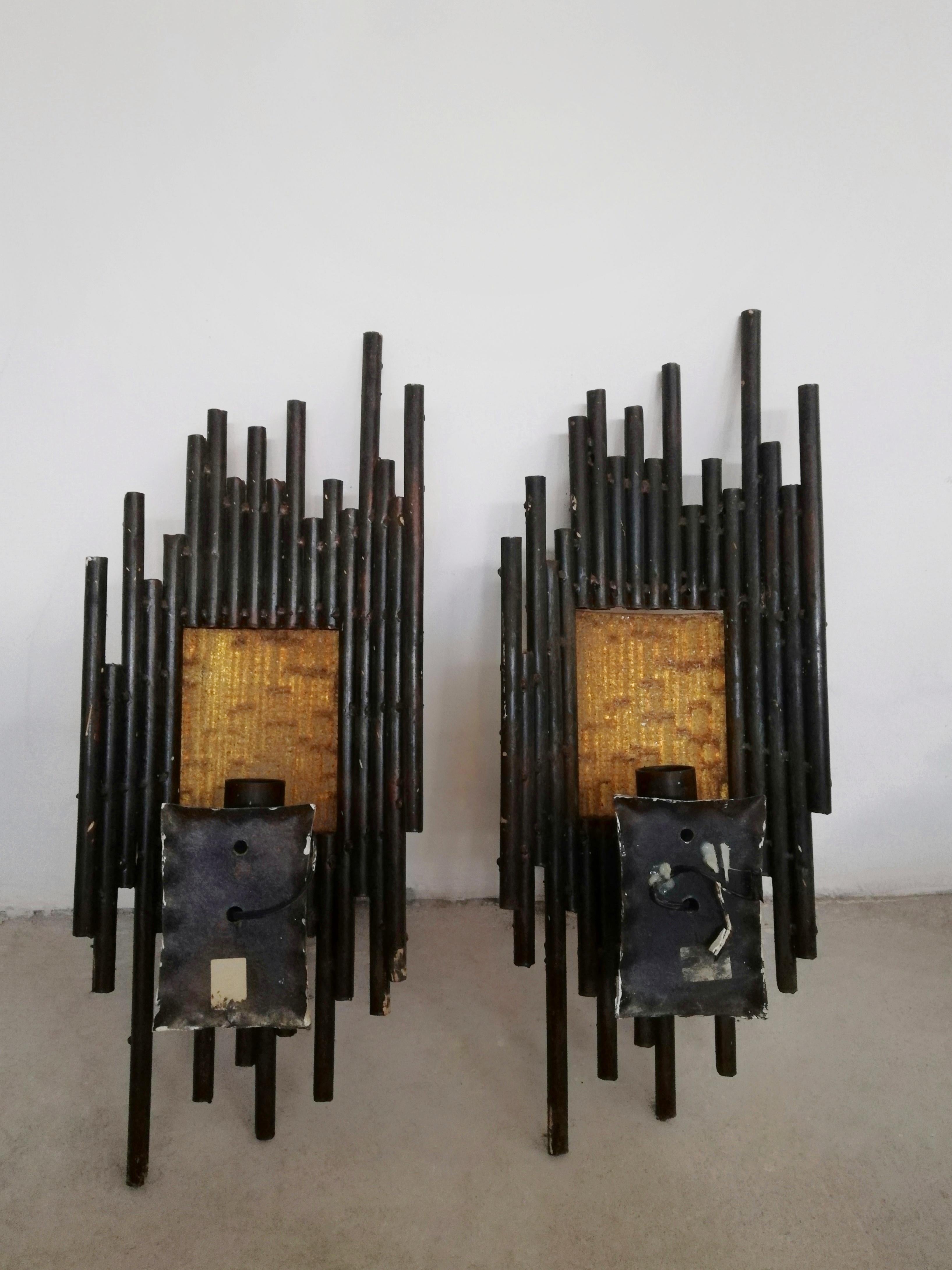 Blown Glass Large Brutalist Sculptural Sconces by Marcello Fantoni, Italy, 1970s, Set of 2 For Sale