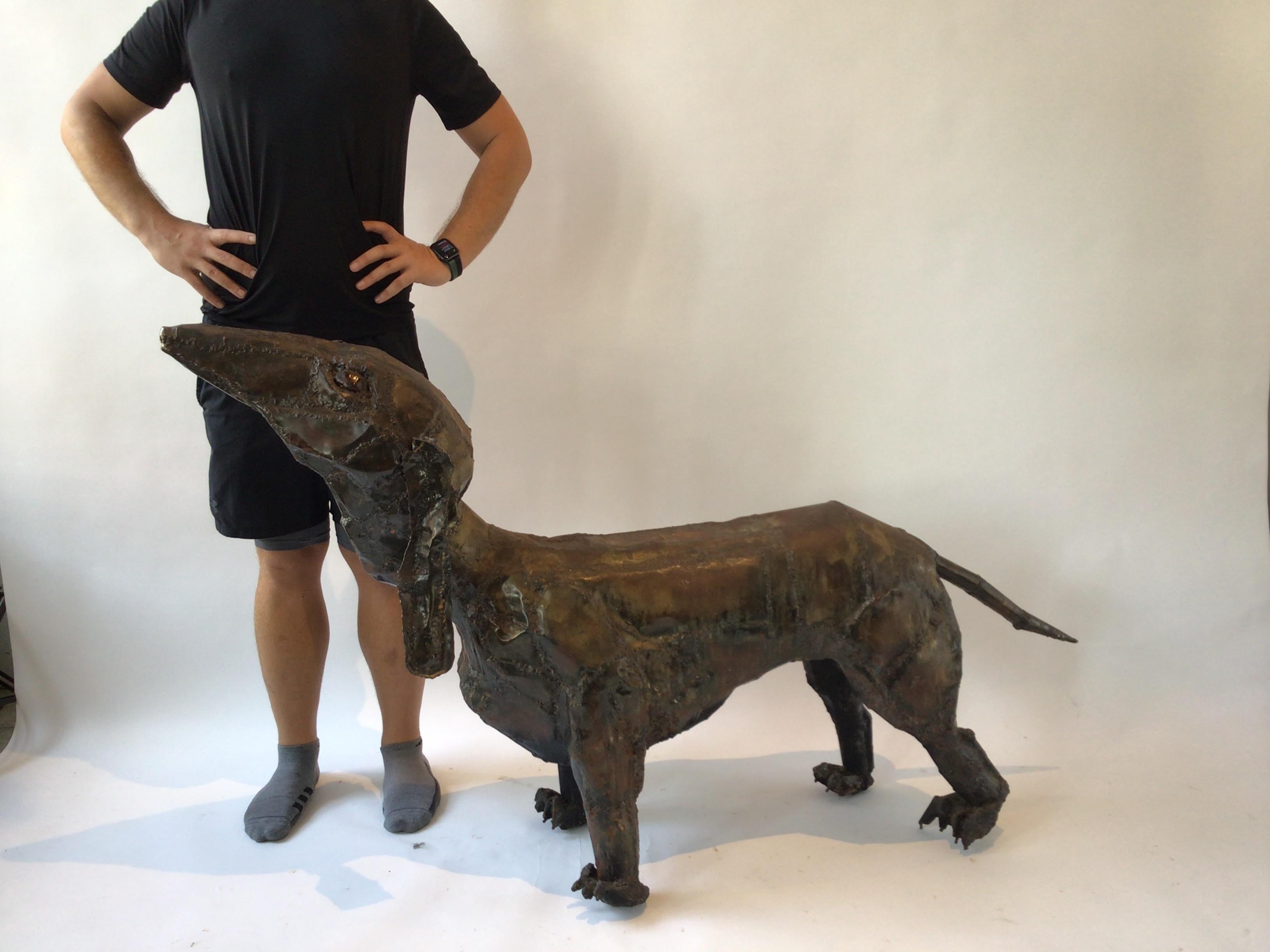 Large steel Dachshund sculpture by David Brown, Unsigned.