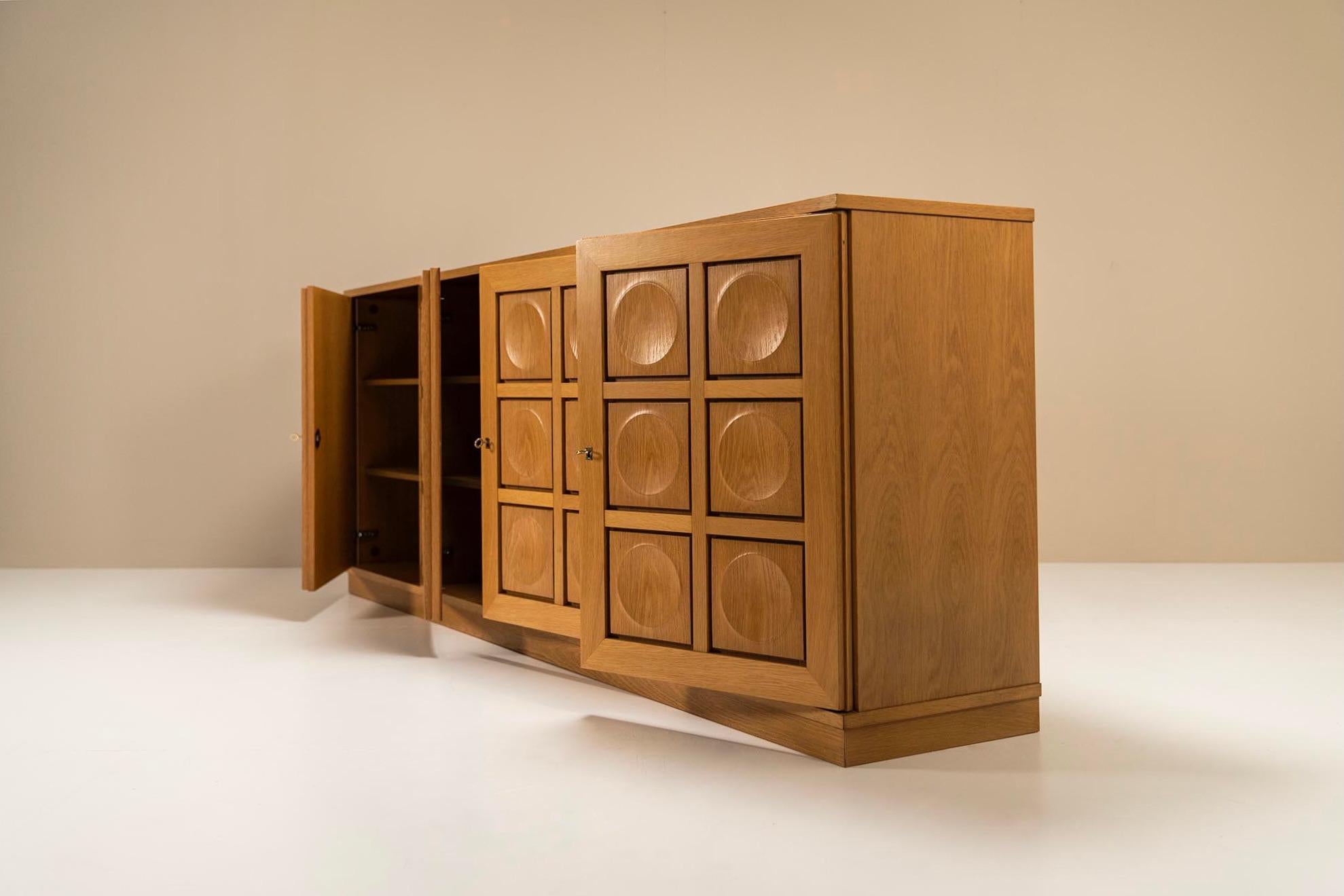 Belgian Large Brutalist Sideboard in Natural Oak by Gerhard Bartels, Belgium, 1970s