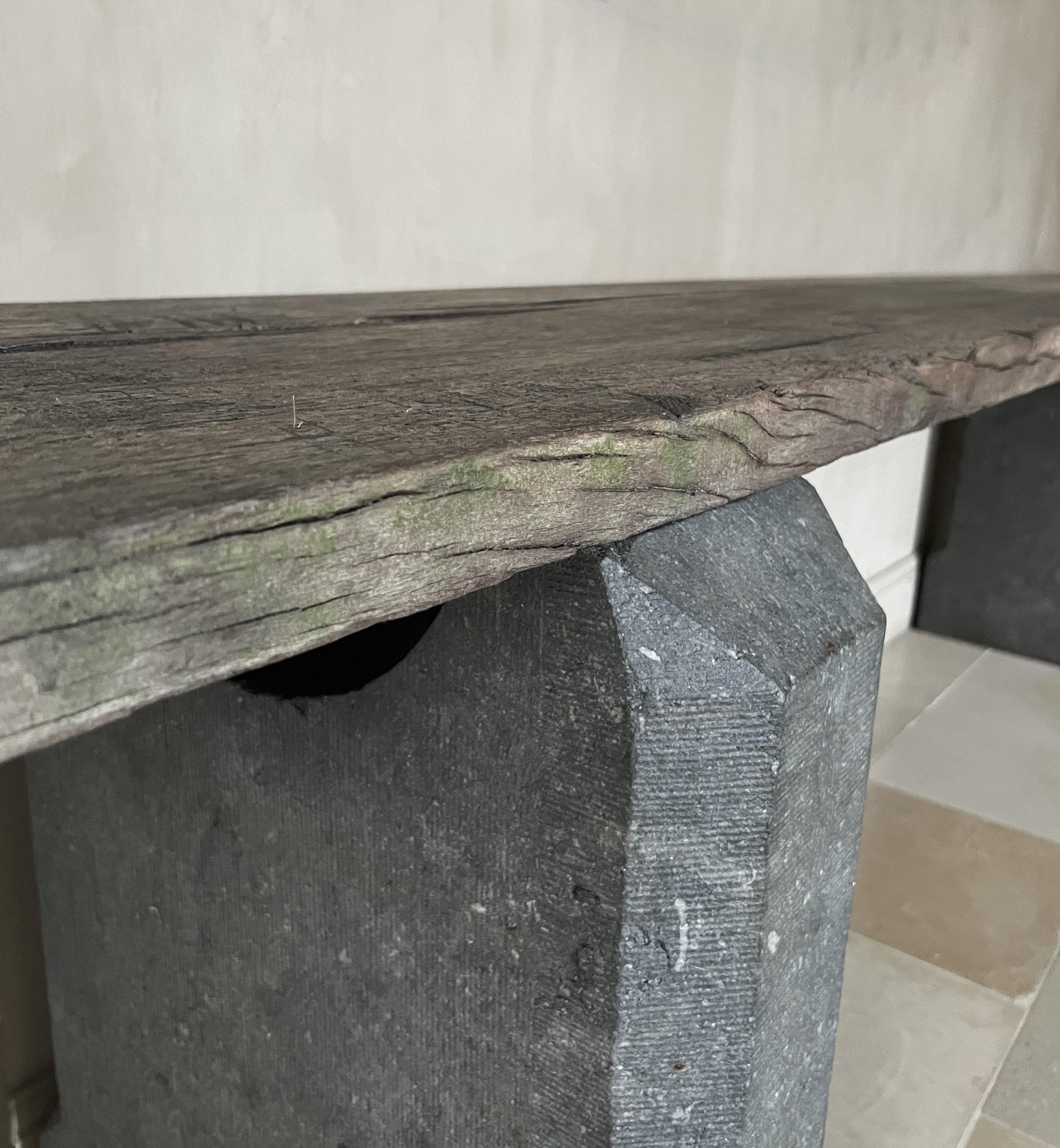 Large brutalist sidetable consoletable reclaimed wood and stone For Sale 3