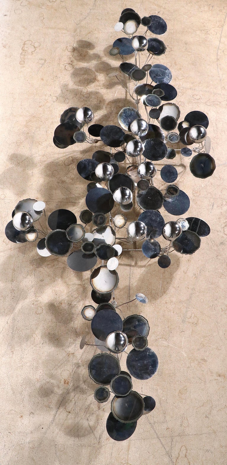 Large Brutalist Signed Jere Raindrops Wall Mount Sculpture in Chrome ...