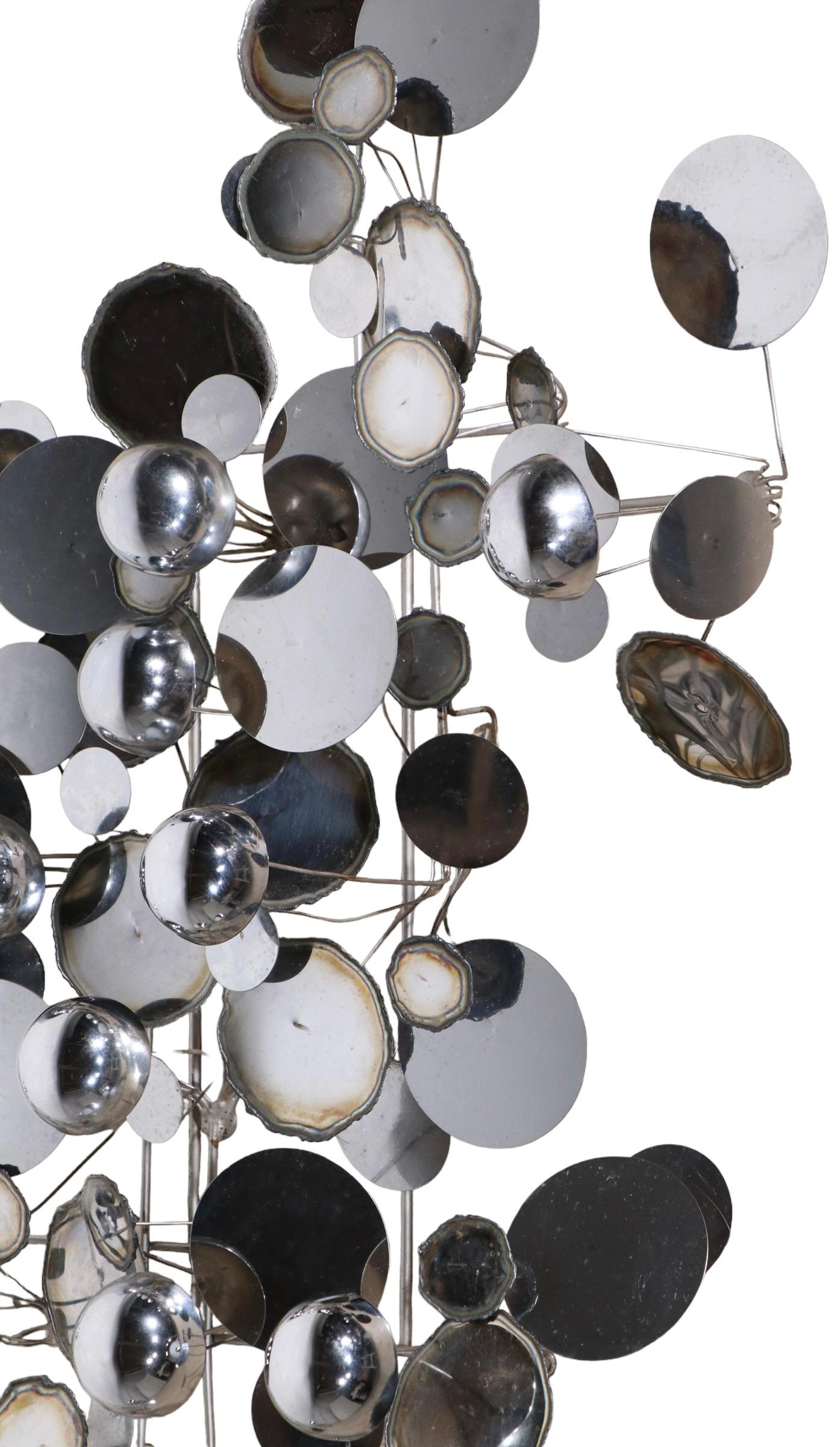 Large Brutalist Signed Jere Raindrops Wall Mount Sculpture in Chrome and Steel 1