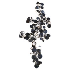 Large Brutalist Signed Jere Raindrops Wall Mount Sculpture in Chrome and Steel