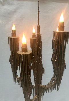 Large Brutalist Standing Candlestick with Light