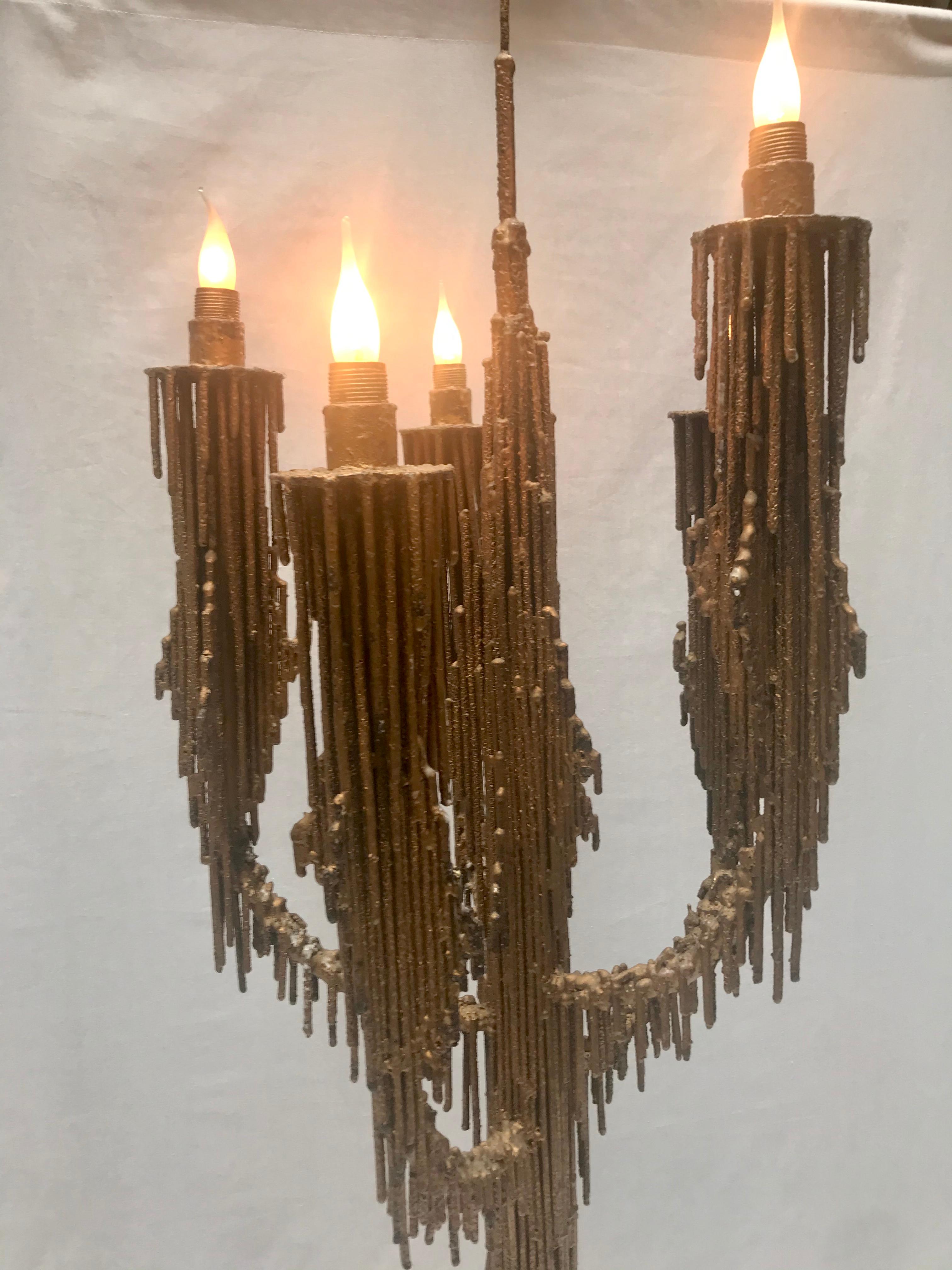 Gothic Large Brutalist Standing Candlestick with Light For Sale