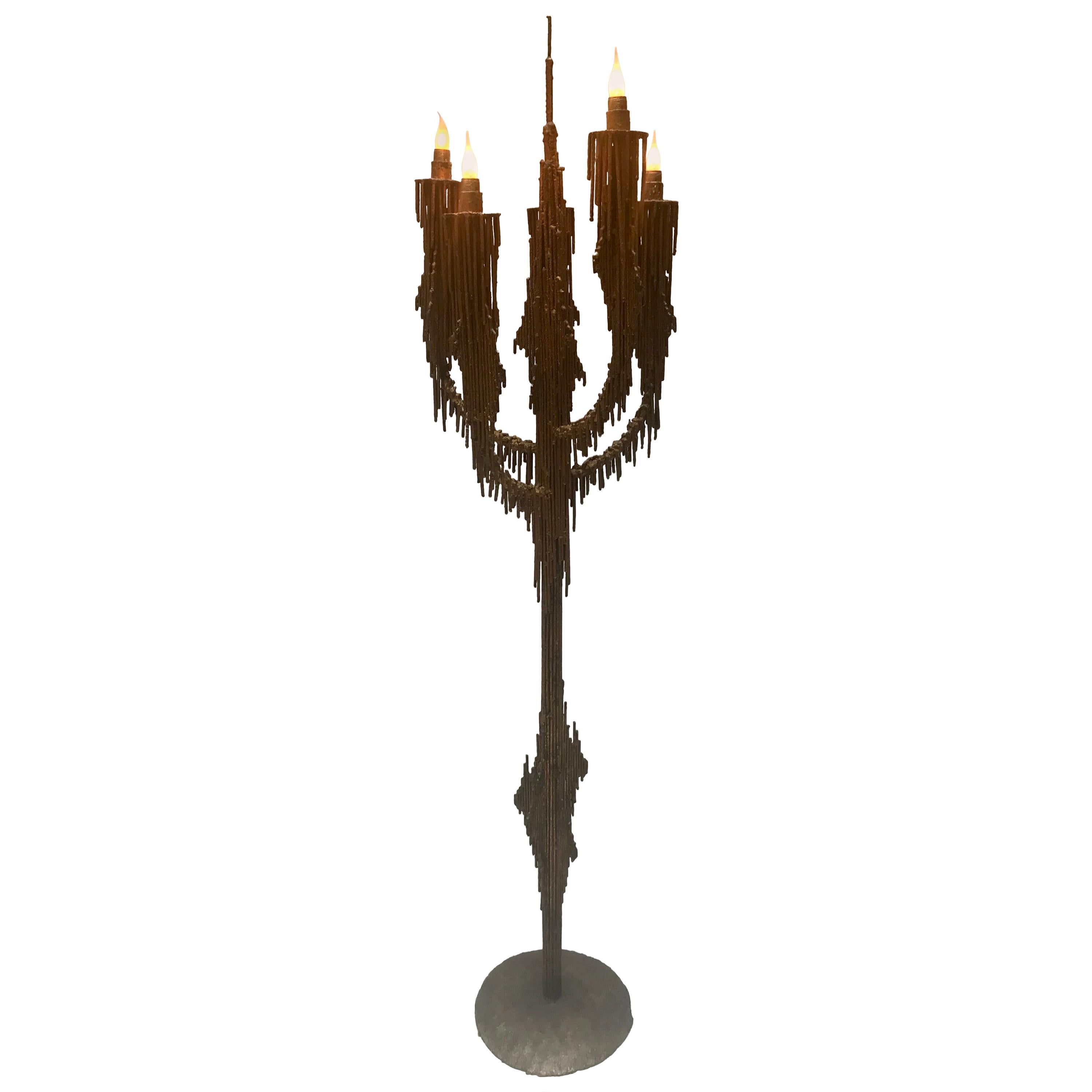 Large Brutalist Standing Candlestick with Light For Sale