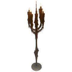 Retro Large Brutalist Standing Candlestick with Light