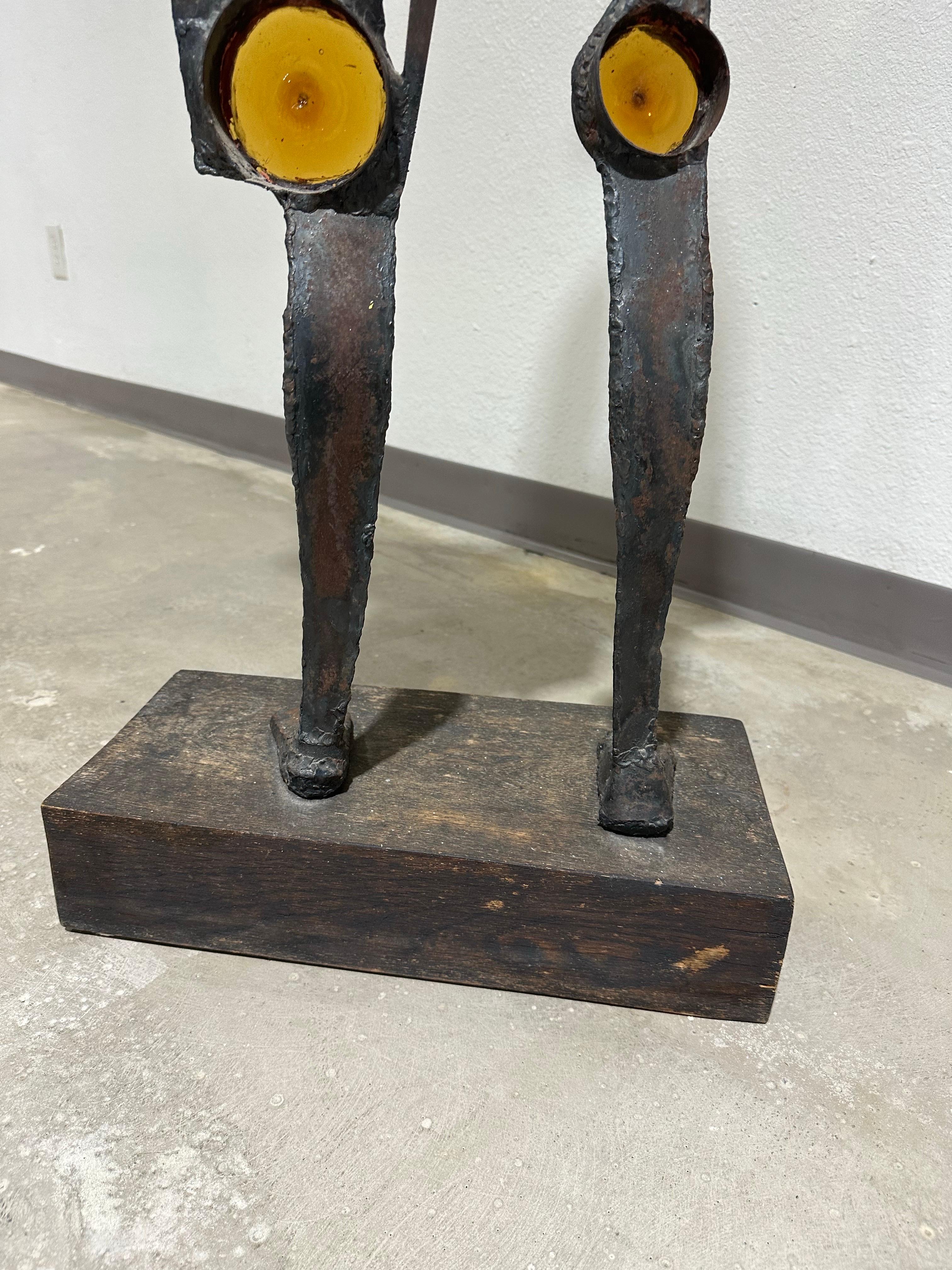 Large Brutalist Steel and Glass Figurative Sculpture For Sale 4
