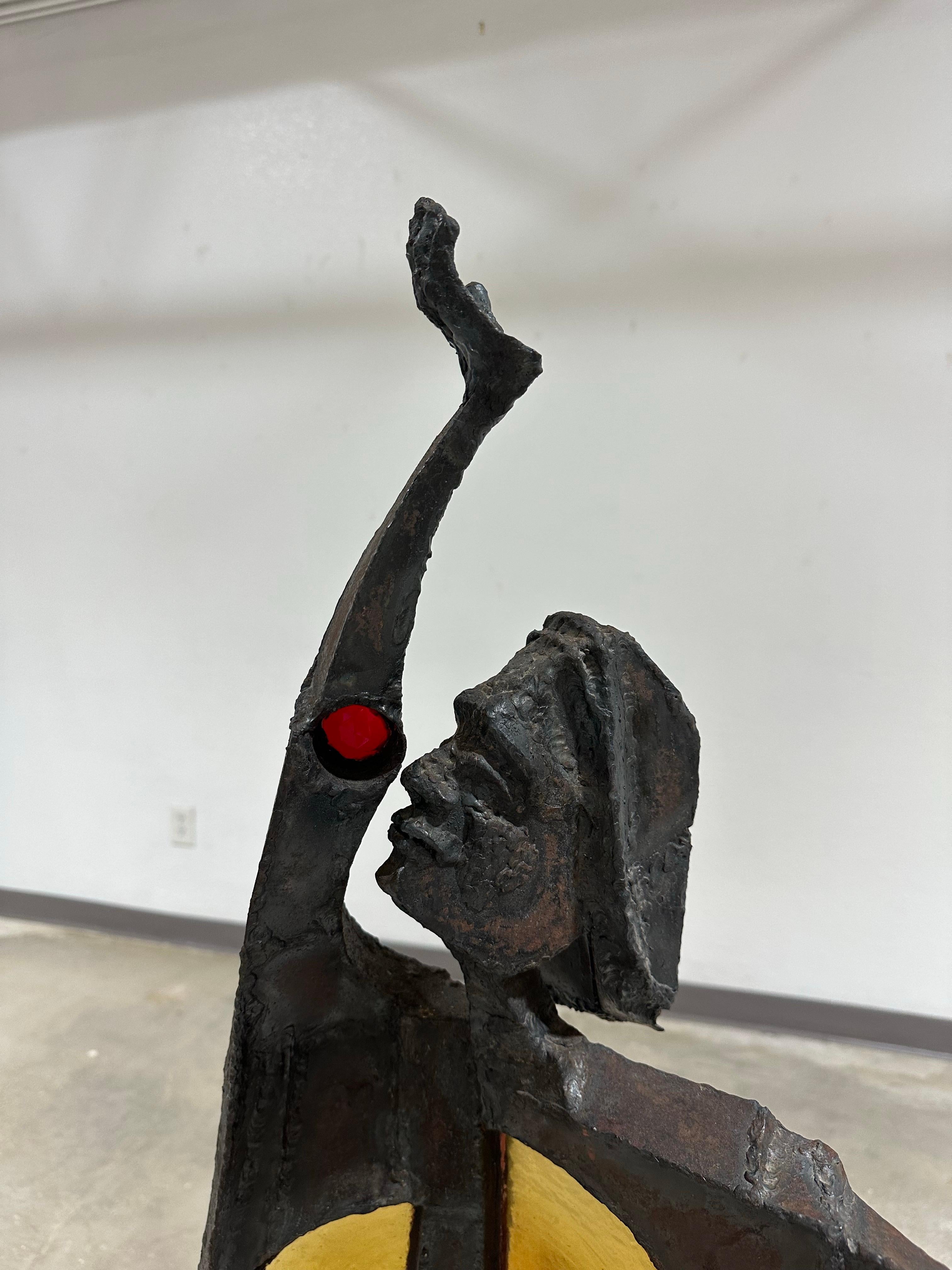 Large Brutalist Steel and Glass Figurative Sculpture For Sale 5