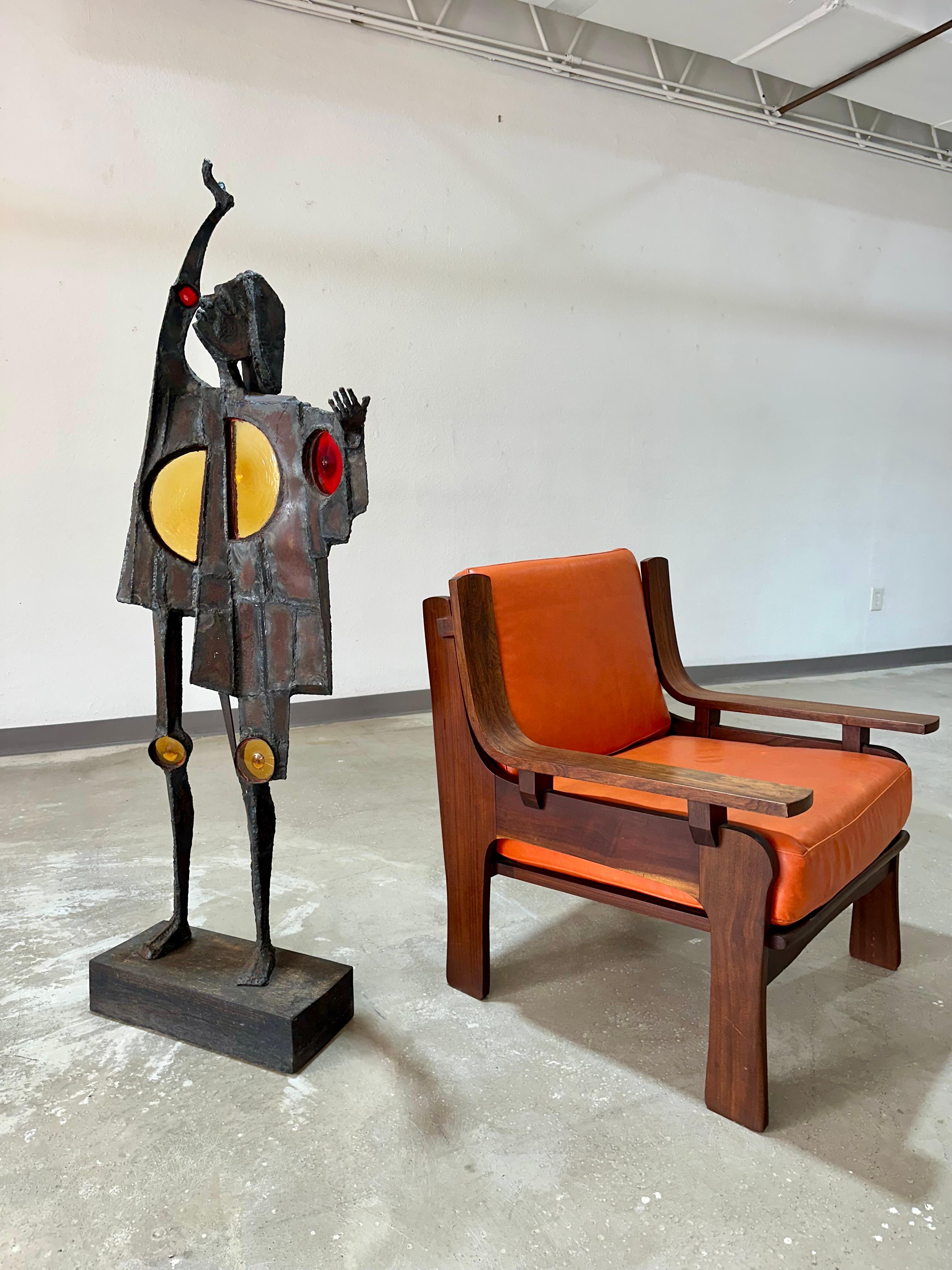 Large Brutalist Steel and Glass Figurative Sculpture For Sale 6