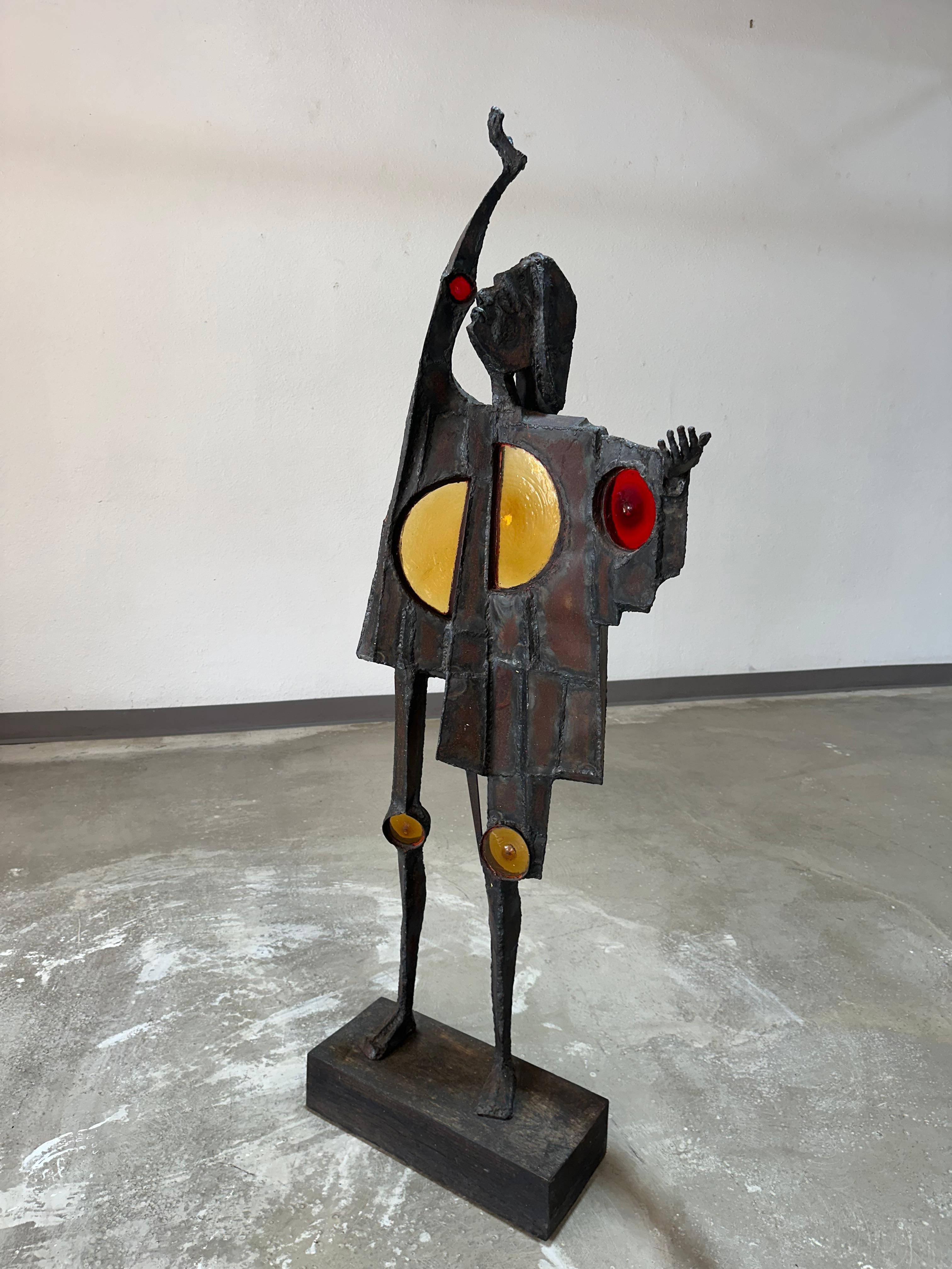 Large Brutalist Steel and Glass Figurative Sculpture For Sale 7