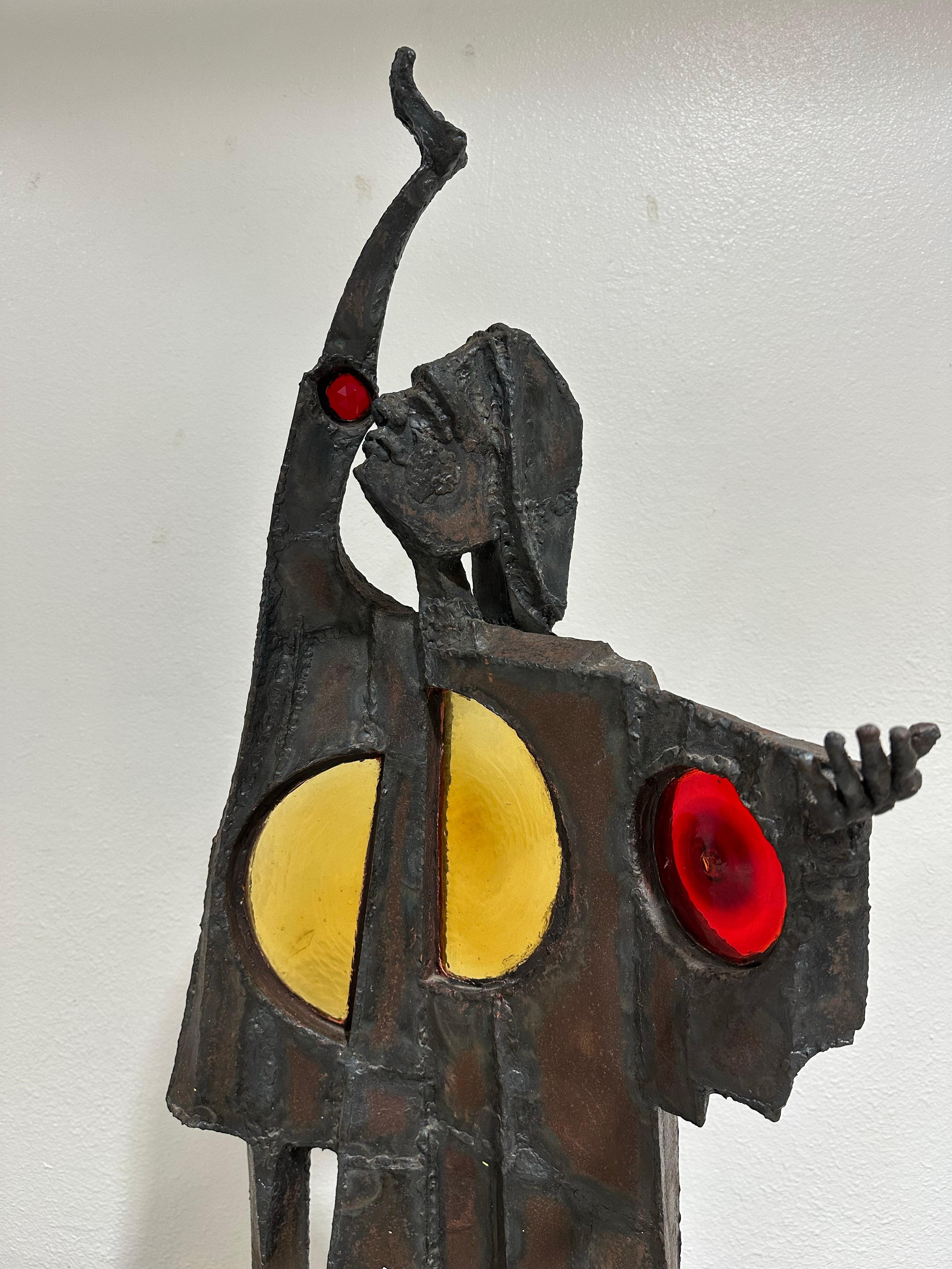 Large Brutalist Steel and Glass Figurative Sculpture In Good Condition For Sale In Lutz, FL