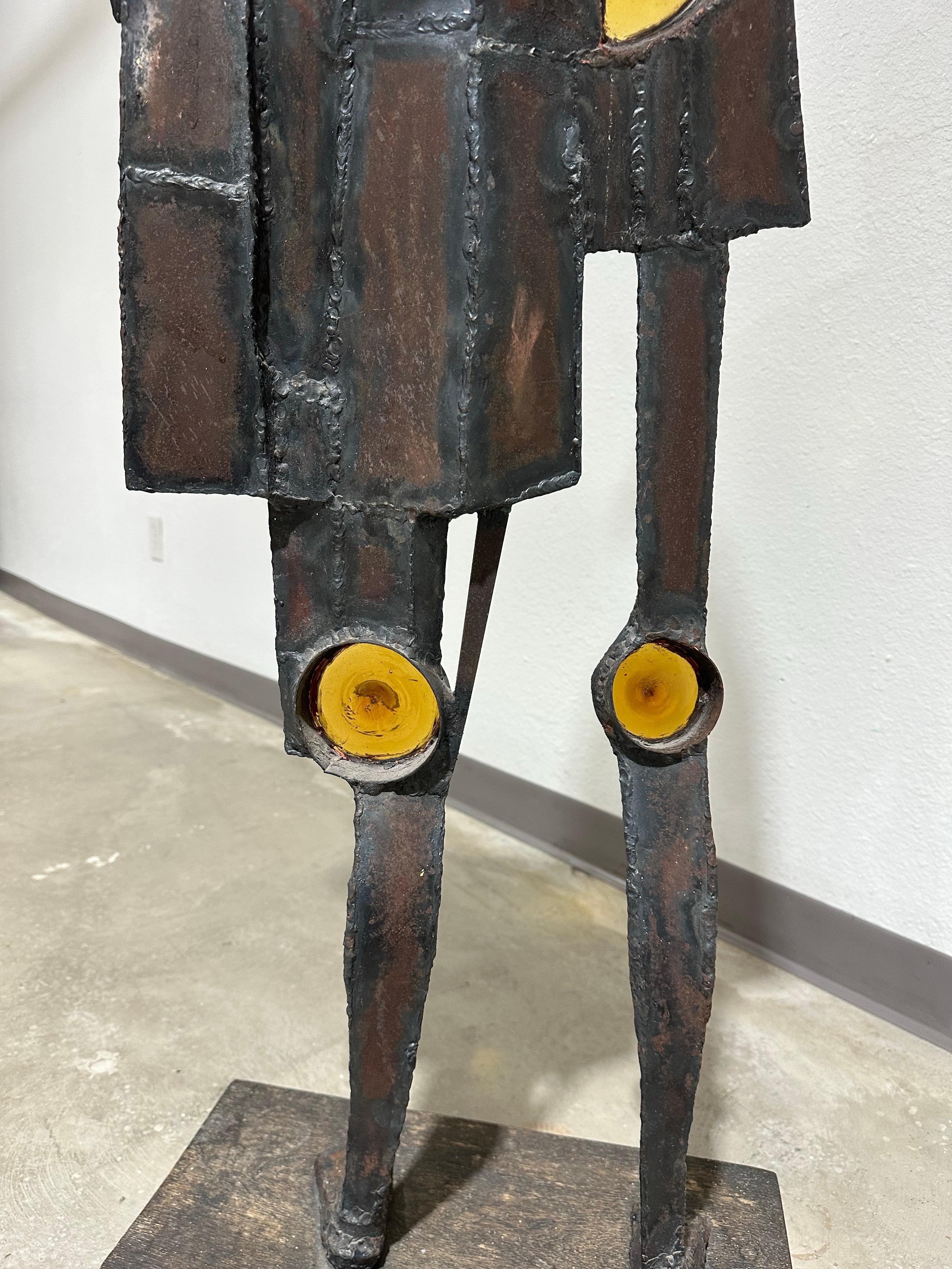 20th Century Large Brutalist Steel and Glass Figurative Sculpture For Sale