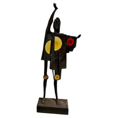 Large Brutalist Steel and Glass Figurative Sculpture