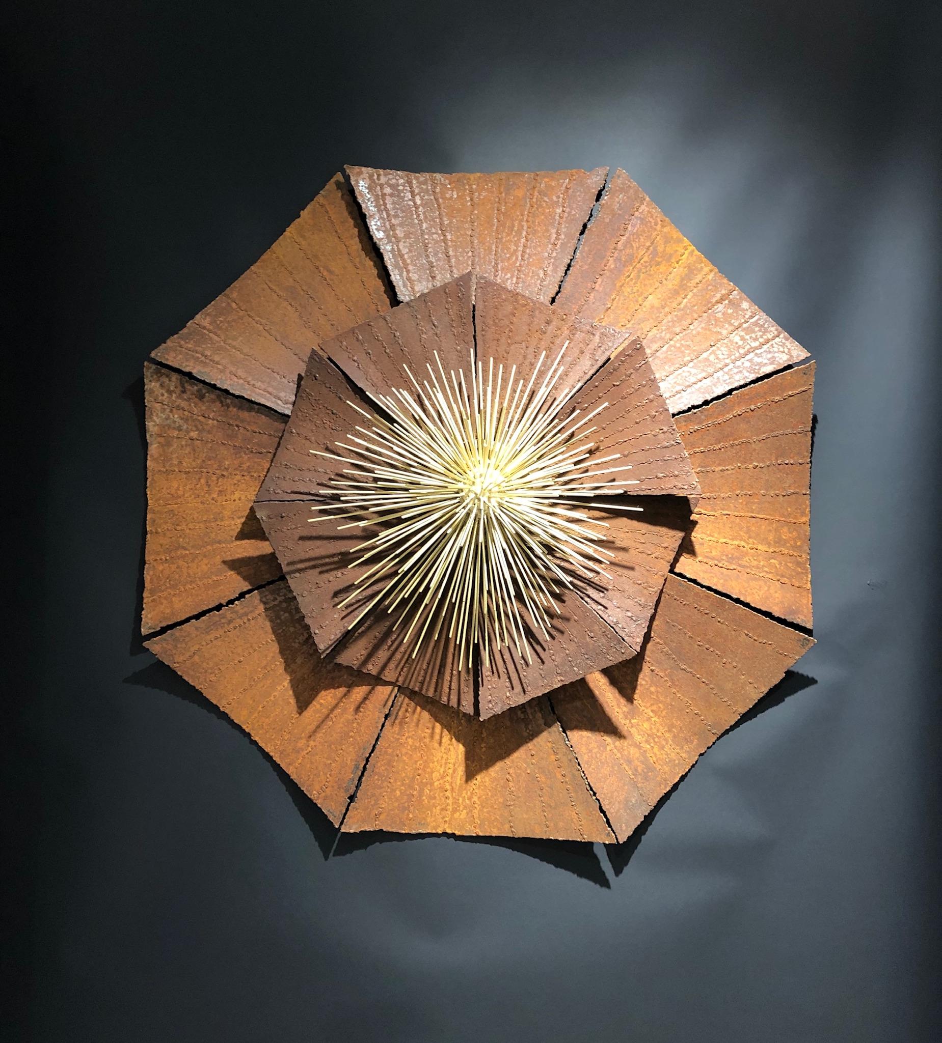 Large Brutalist Steel Flower Wall Sculpture In Excellent Condition In Palm Springs, CA