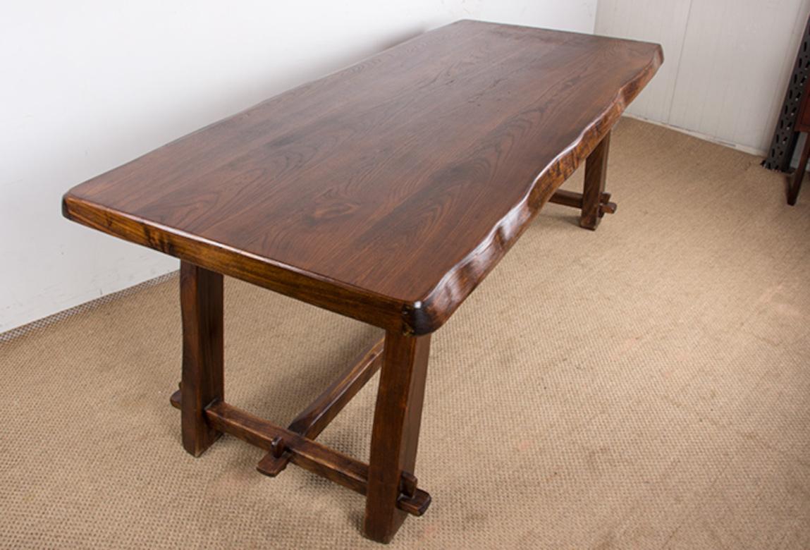 Large Brutalist style dining table in solid elm, Olavi Hanninen style, 1960s. For Sale 3