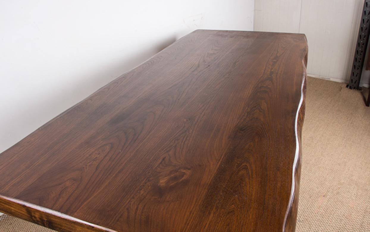 Large Brutalist style dining table in solid elm, Olavi Hanninen style, 1960s. For Sale 4