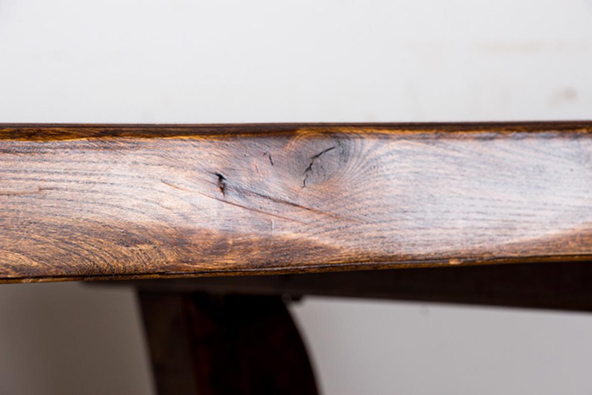 Large Brutalist style dining table in solid elm, Olavi Hanninen style, 1960s. For Sale 6