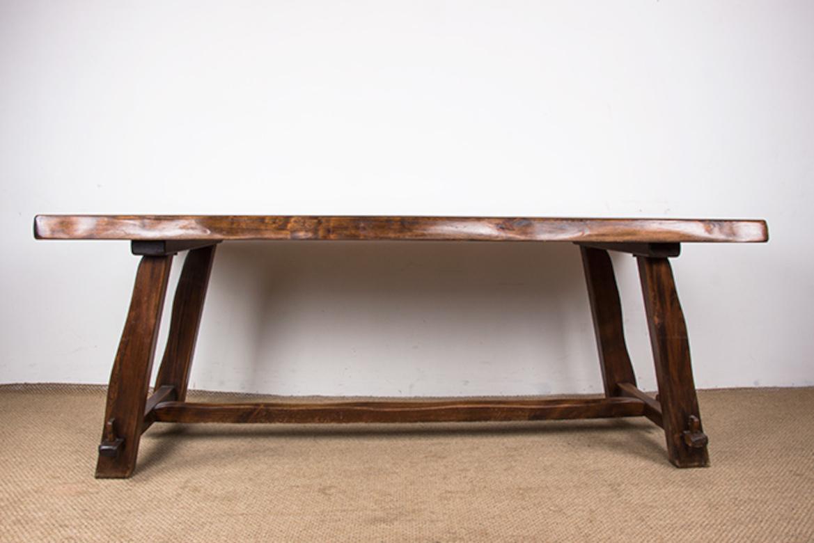 Finnish Large Brutalist style dining table in solid elm, Olavi Hanninen style, 1960s. For Sale