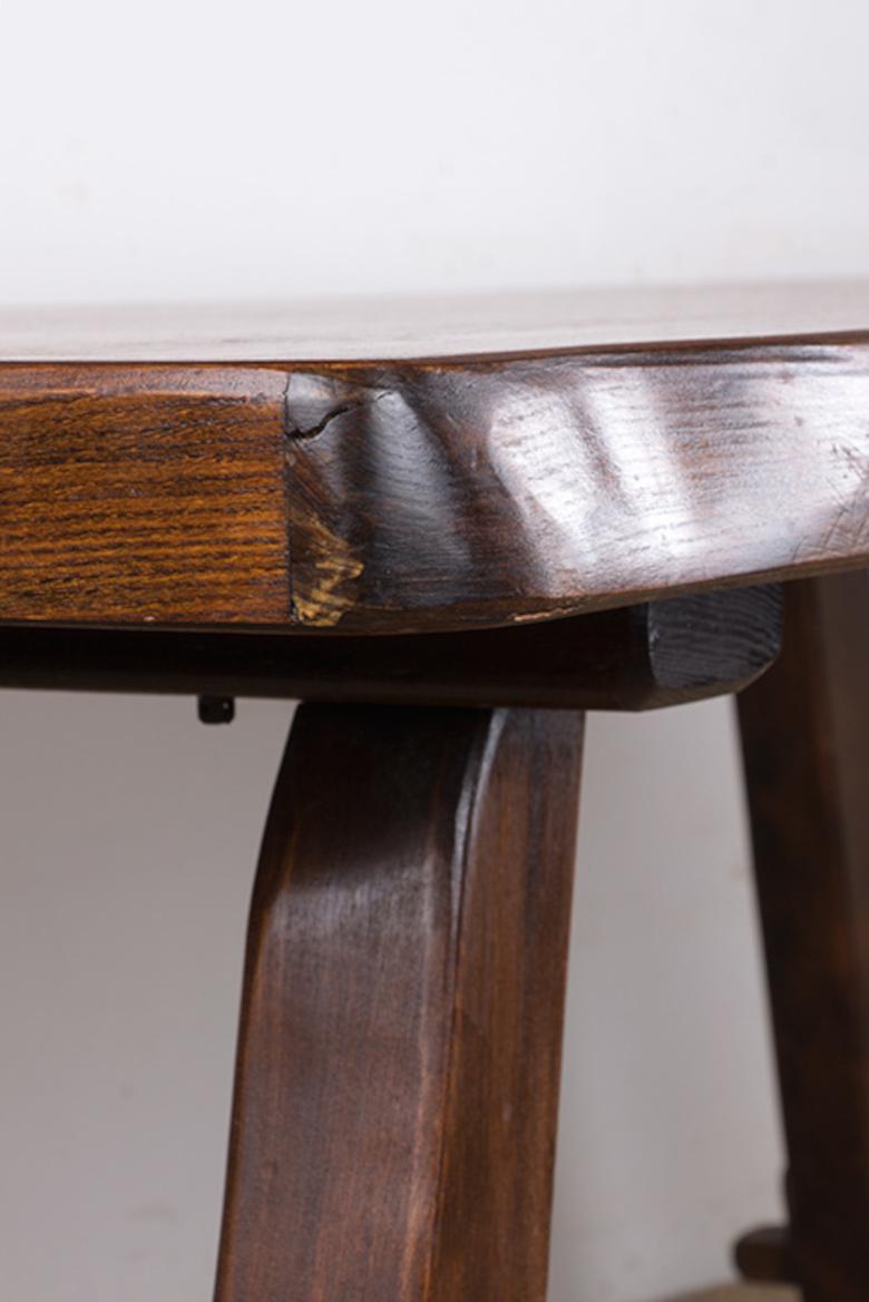 Elm Large Brutalist style dining table in solid elm, Olavi Hanninen style, 1960s. For Sale