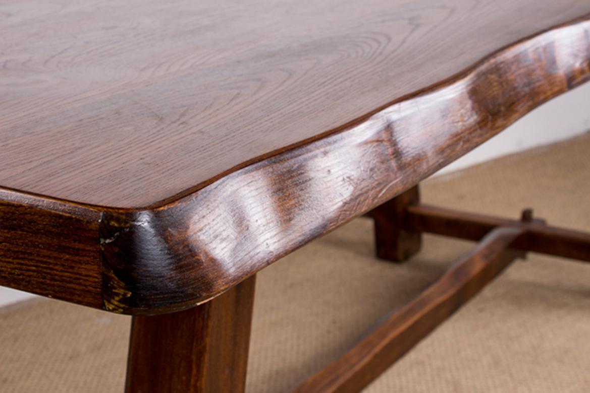 Large Brutalist style dining table in solid elm, Olavi Hanninen style, 1960s. For Sale 2