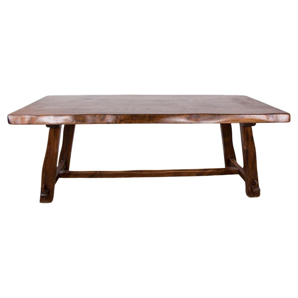 Large Brutalist style dining table in solid elm, Olavi Hanninen style, 1960s. For Sale