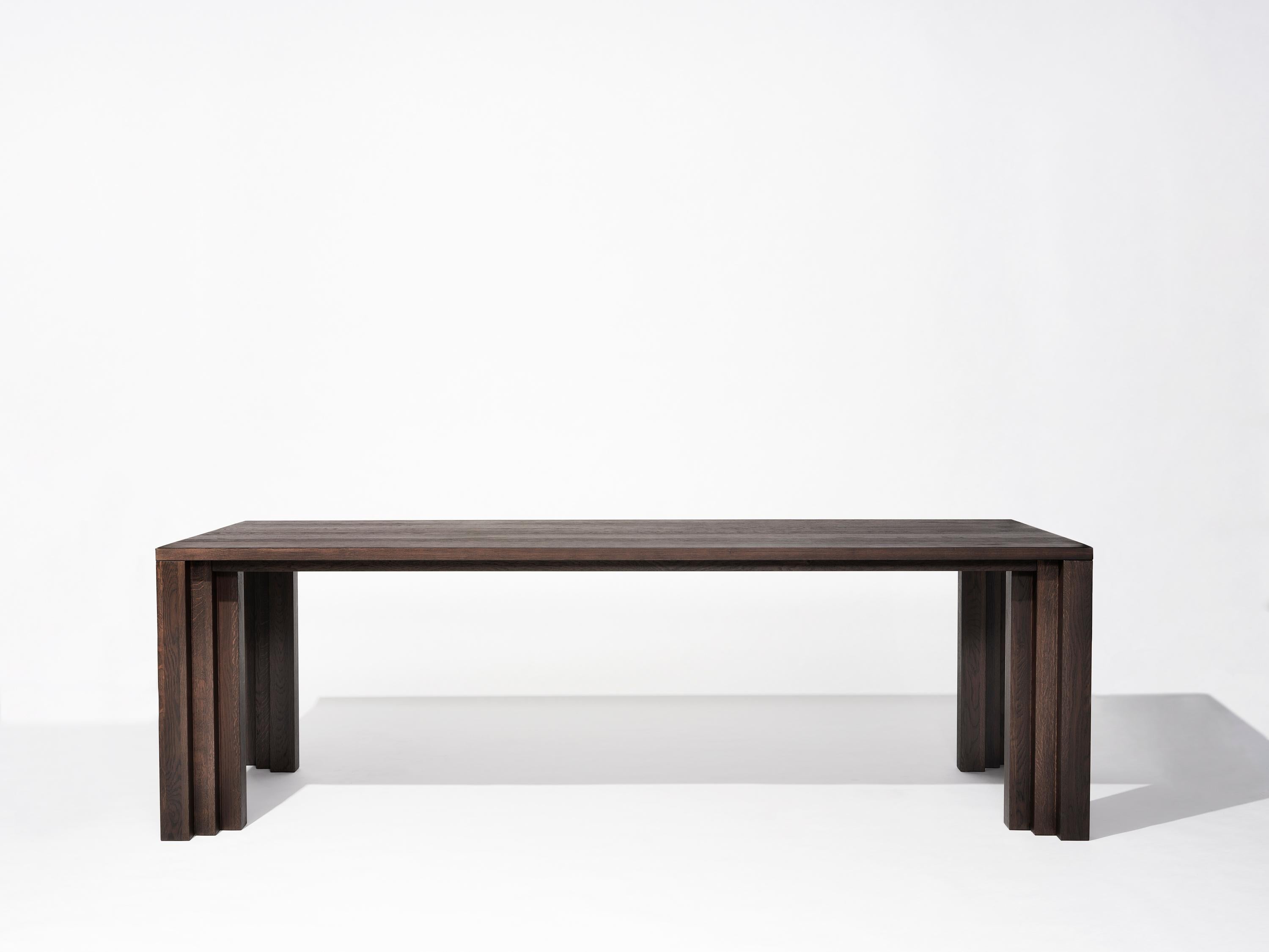 Dutch Large Brutalist Table in Solid Dark Brown French Oak - Cadence by Mokko For Sale