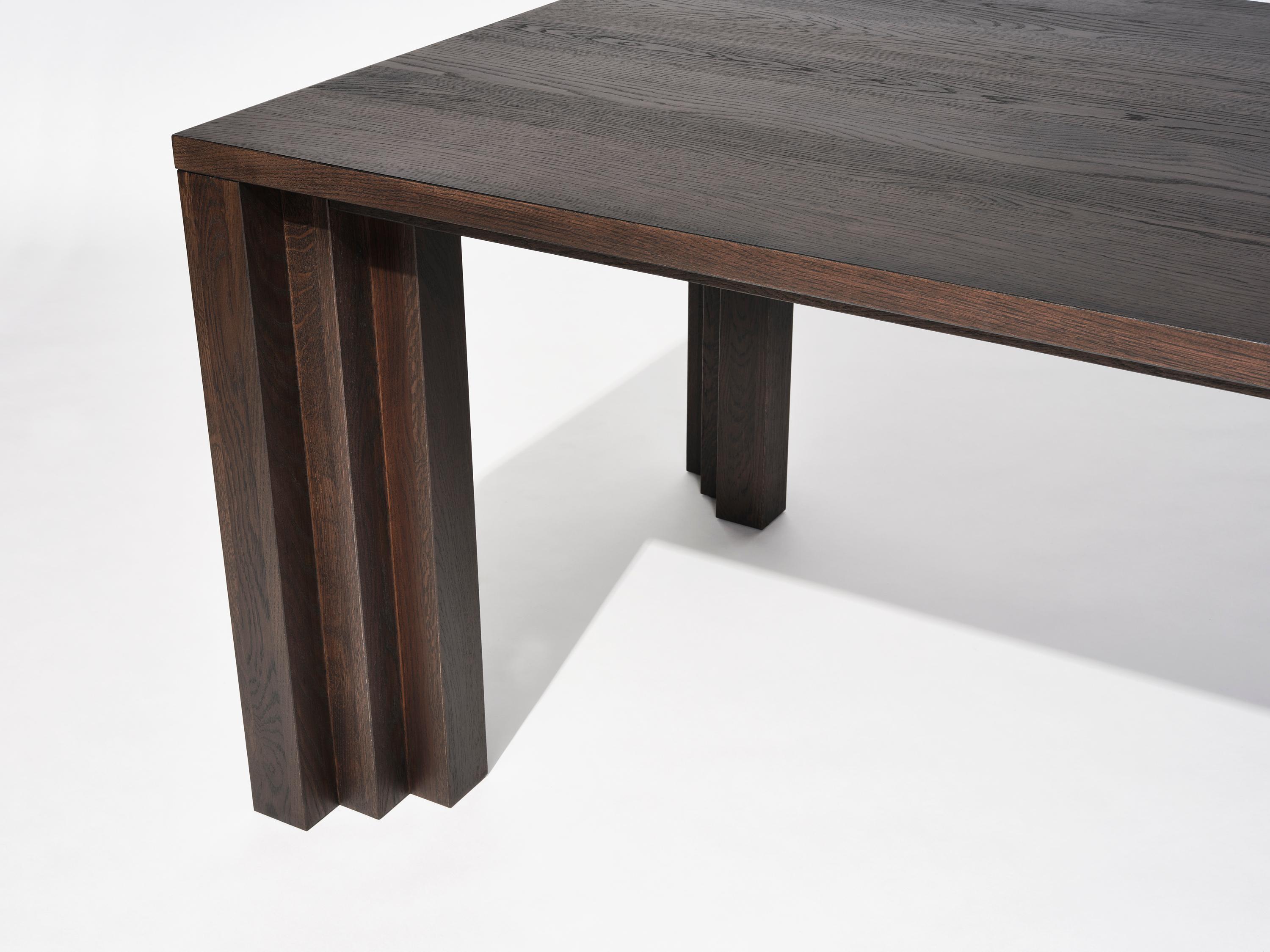 Hand-Crafted Large Brutalist Table in Solid Dark Brown French Oak - Cadence by Mokko For Sale