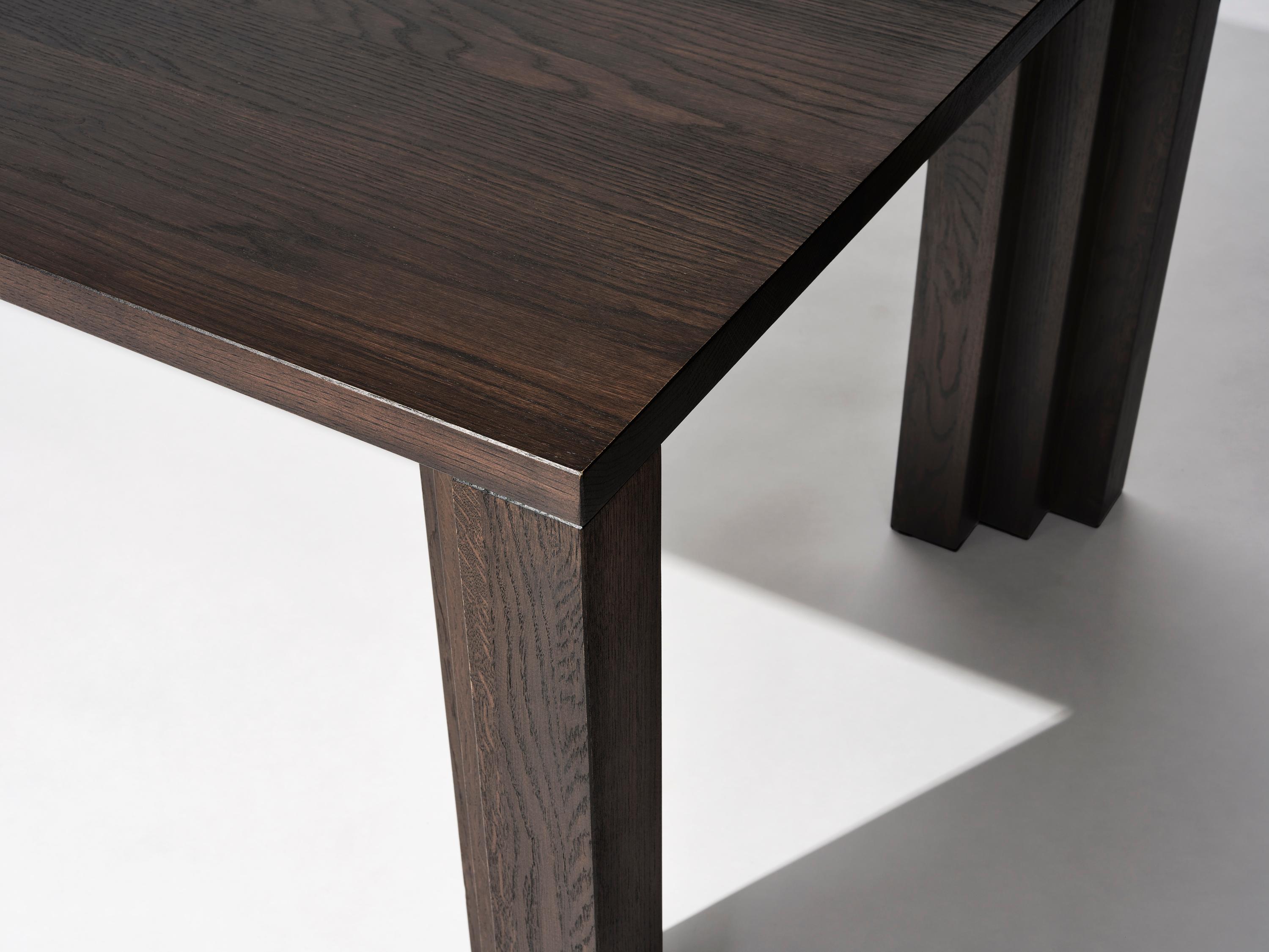 Large Brutalist Table in Solid Dark Brown French Oak - Cadence by Mokko In New Condition For Sale In Amsterdam, NL