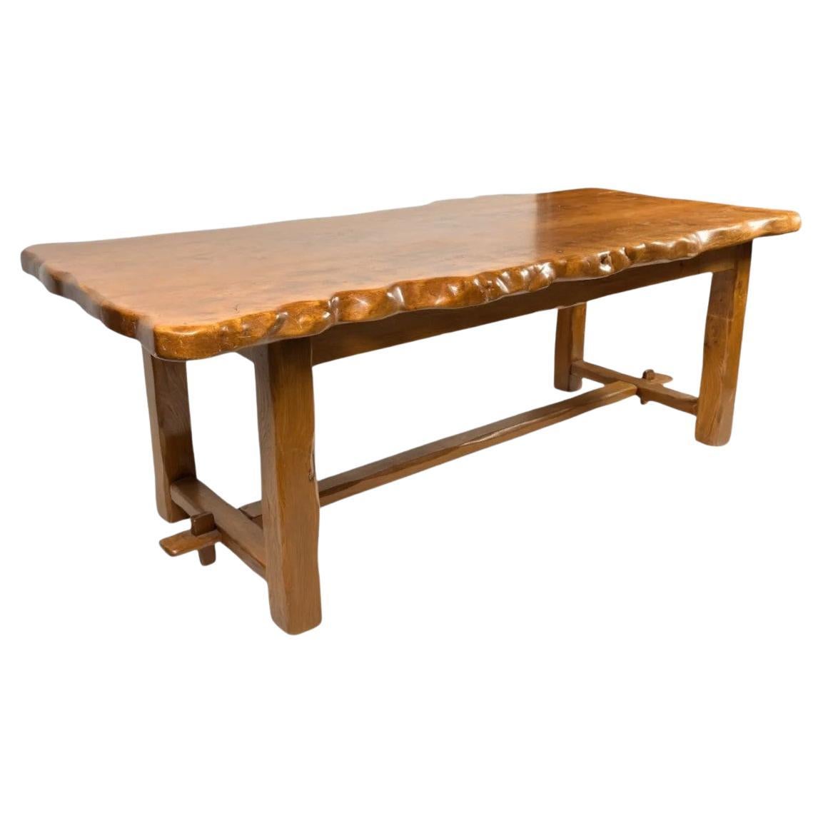 large Brutalist Table In Solid Elm Circa 1960 For Sale