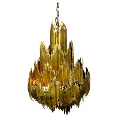 Large Brutalist Torch-Cut Chandelier by Tom Greene, 1960s