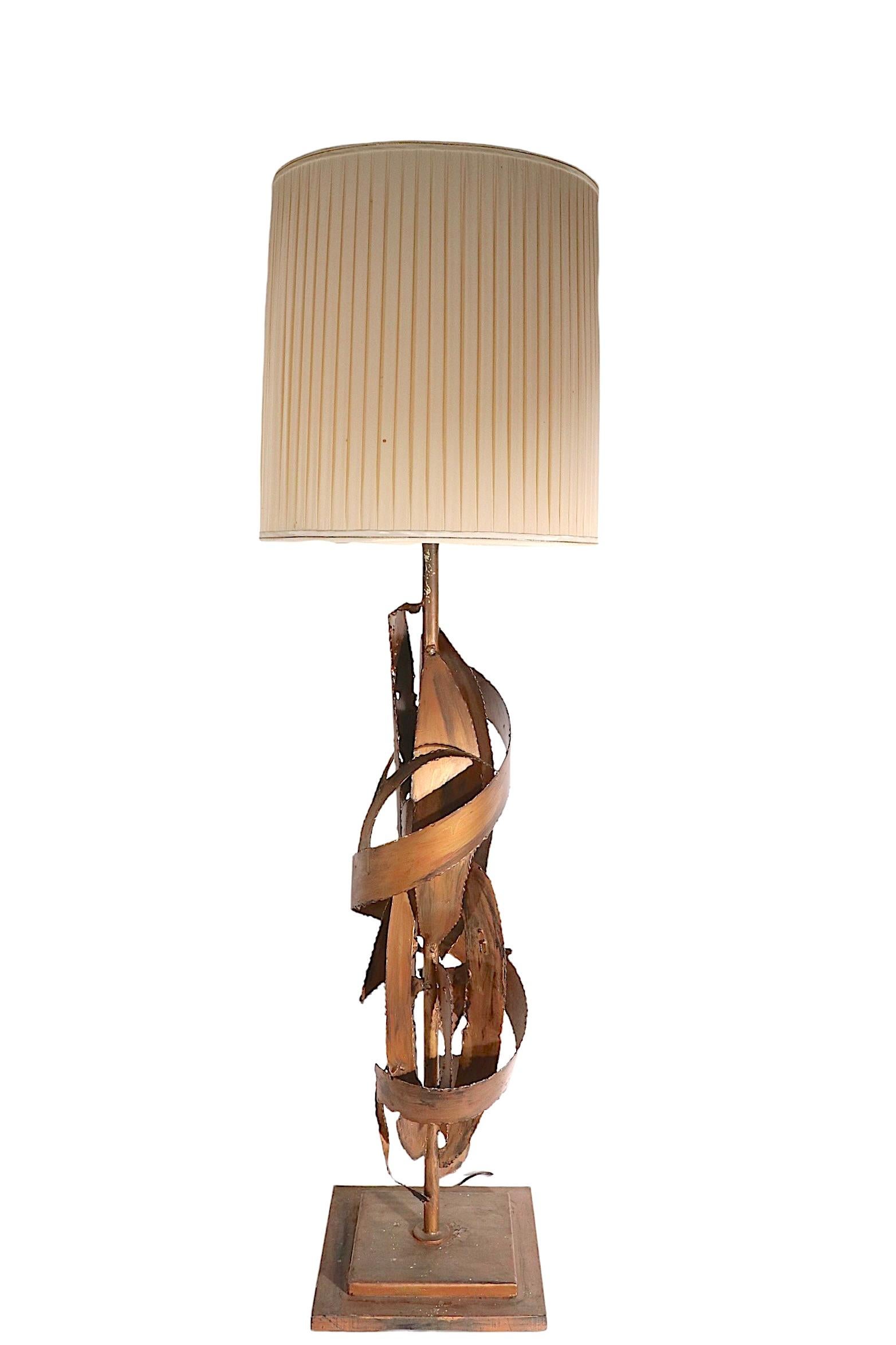 Large Brutalist Torch Cut Table Lamp Att. to Harry Balmer C 1970's For Sale 4