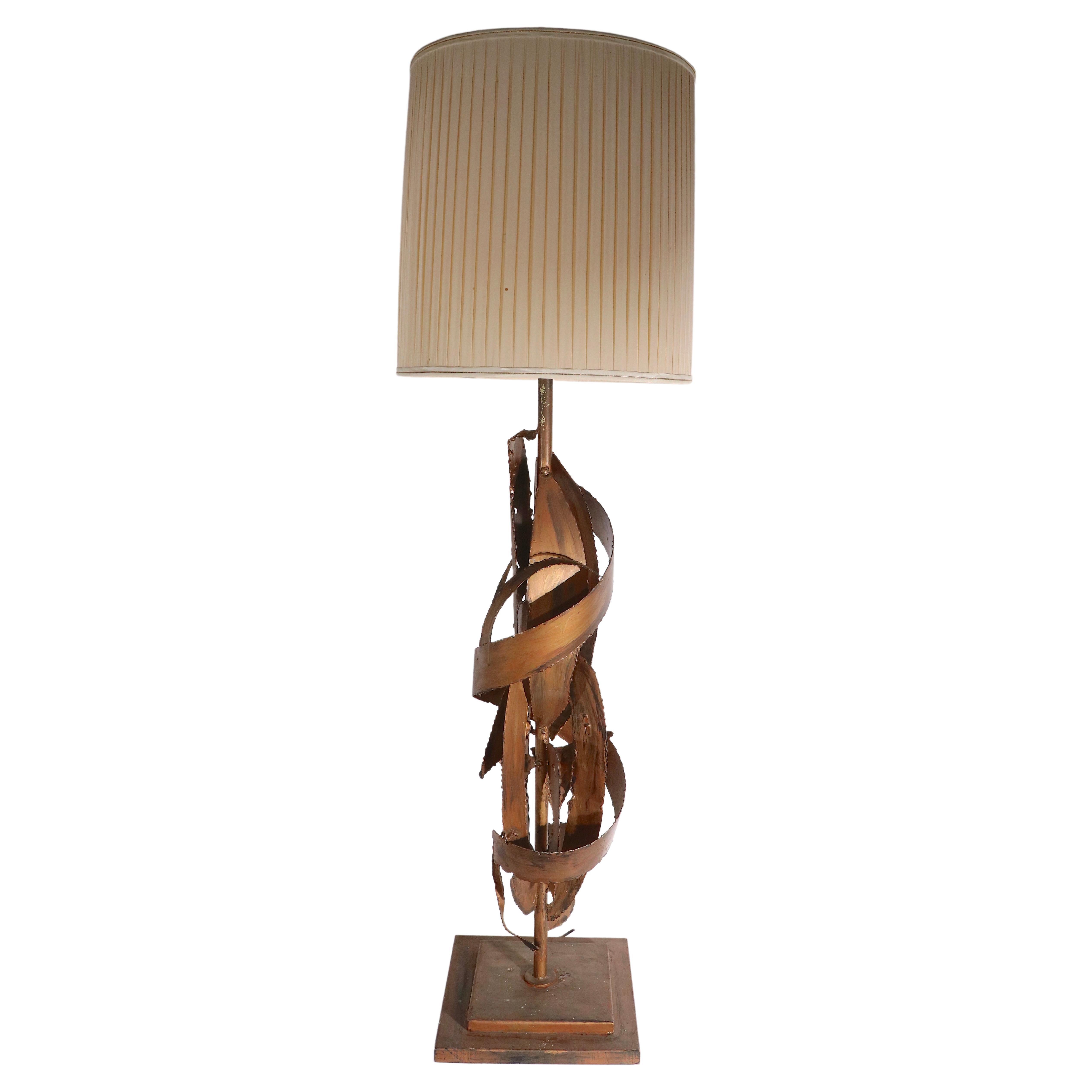 Large Brutalist Torch Cut Table Lamp Att. to Harry Balmer C 1970's For Sale