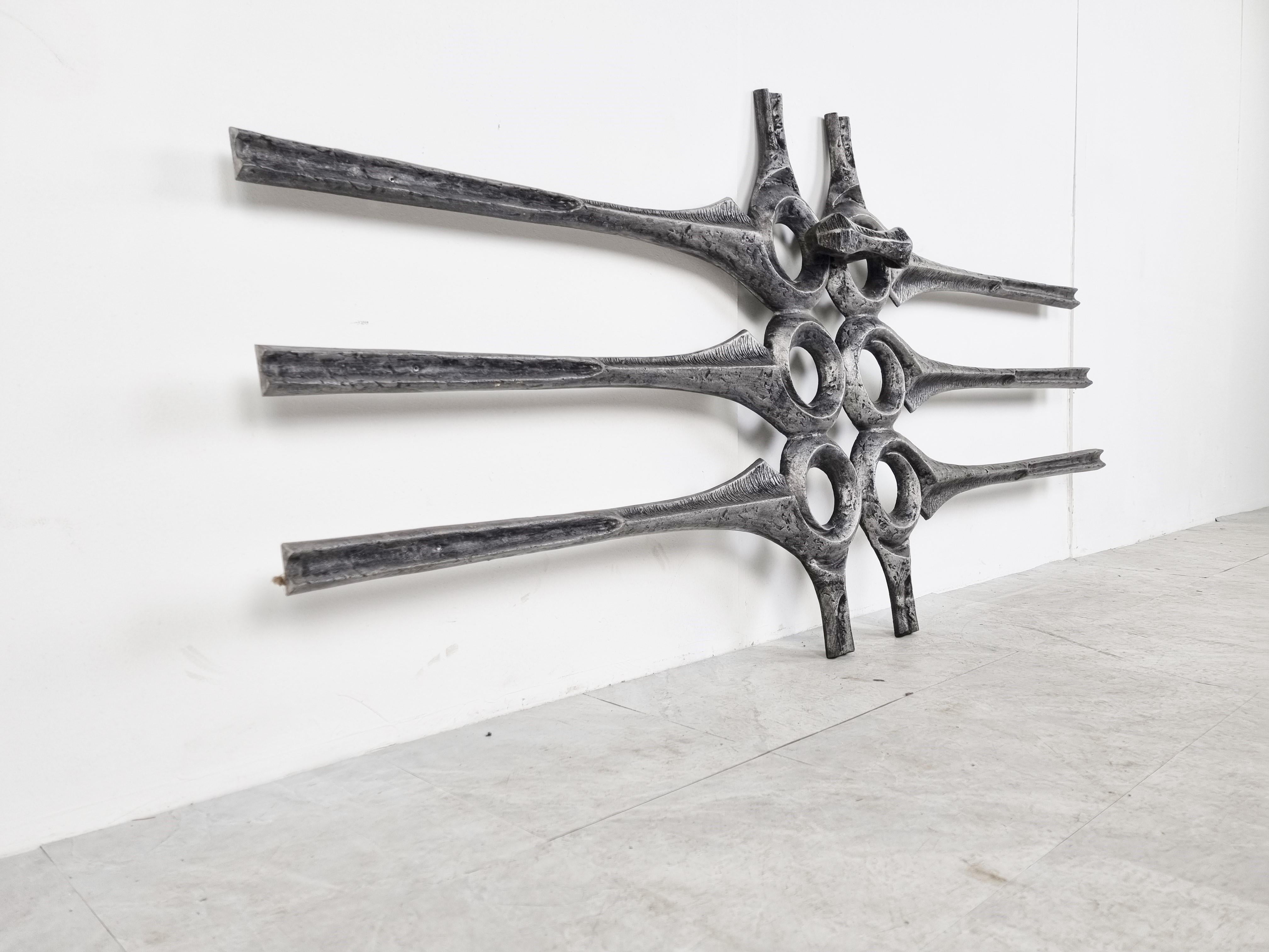 Late 20th Century Large Brutalist Wall Sculpture, 1970s For Sale