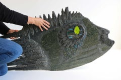 Large Brutalist Wall Sculpture ''Fish'' by Pia Manu 1970 Natural Stone and Glass