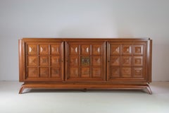 Large Brutalist Walnut Sideboard, France, 1940s