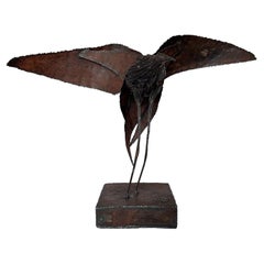 Large Brutalist Welded Steel Crow Bird Sculpture Signed