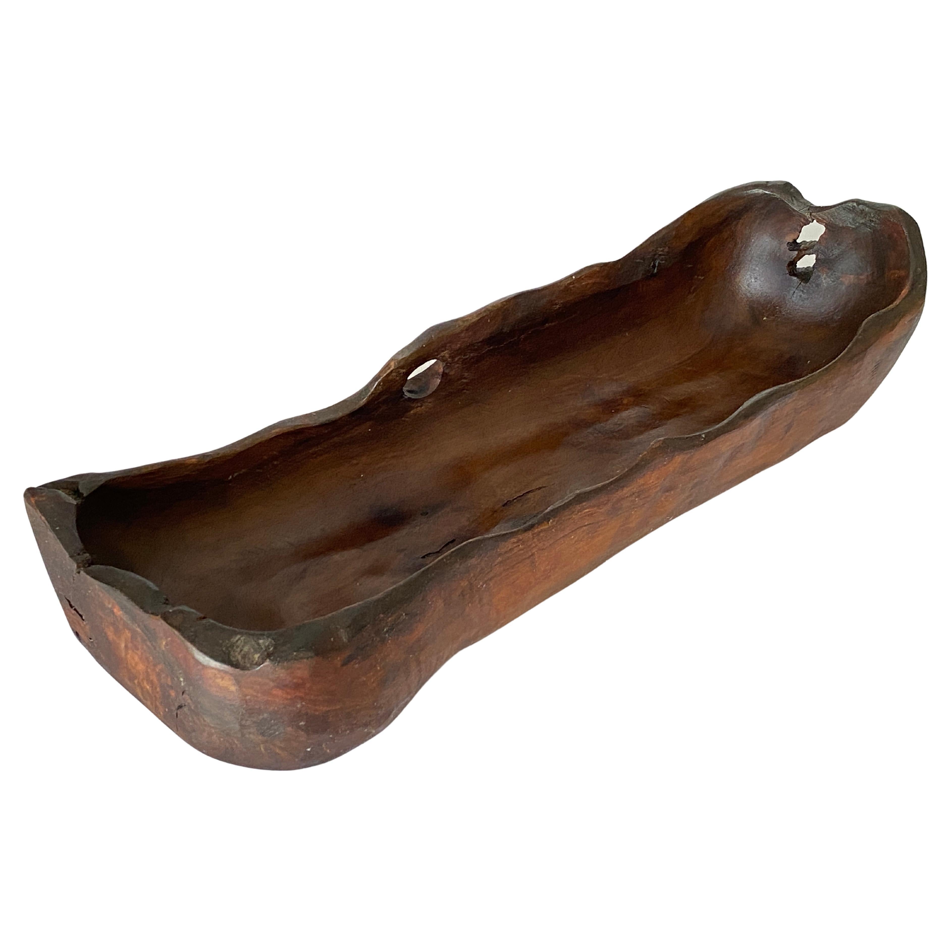Large Brutalist Wood Bowl Large Vide Poche in a Brown Patina, France, circa 1960 For Sale