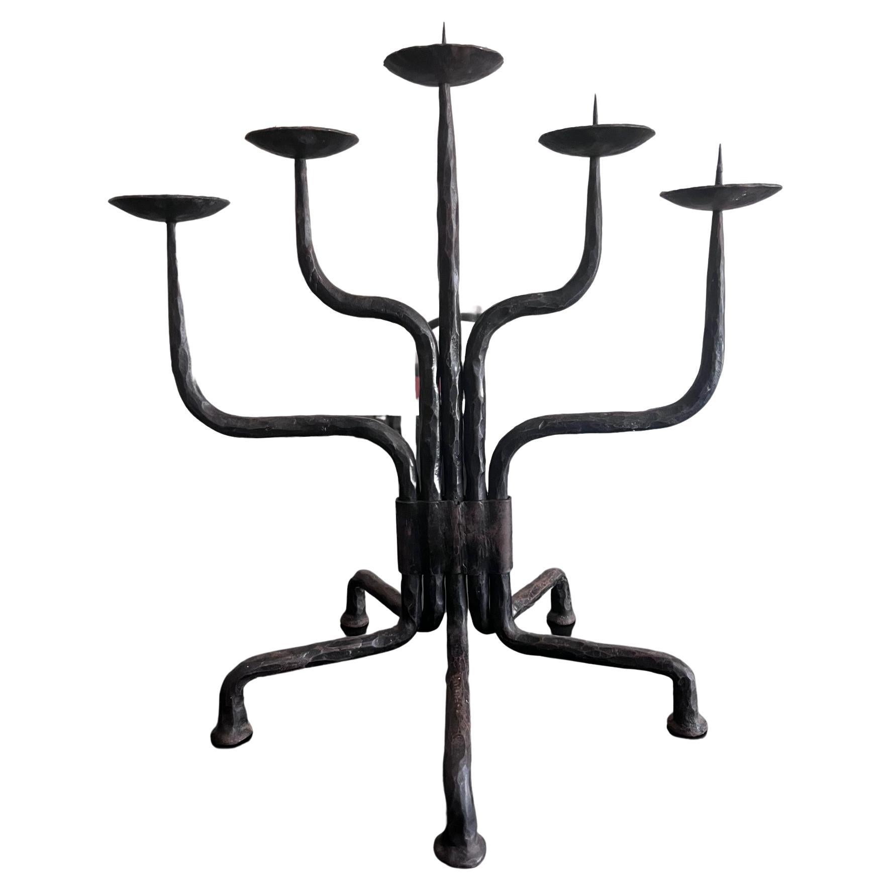 Large Brutalist Wrought Iran Candle Holders For Sale